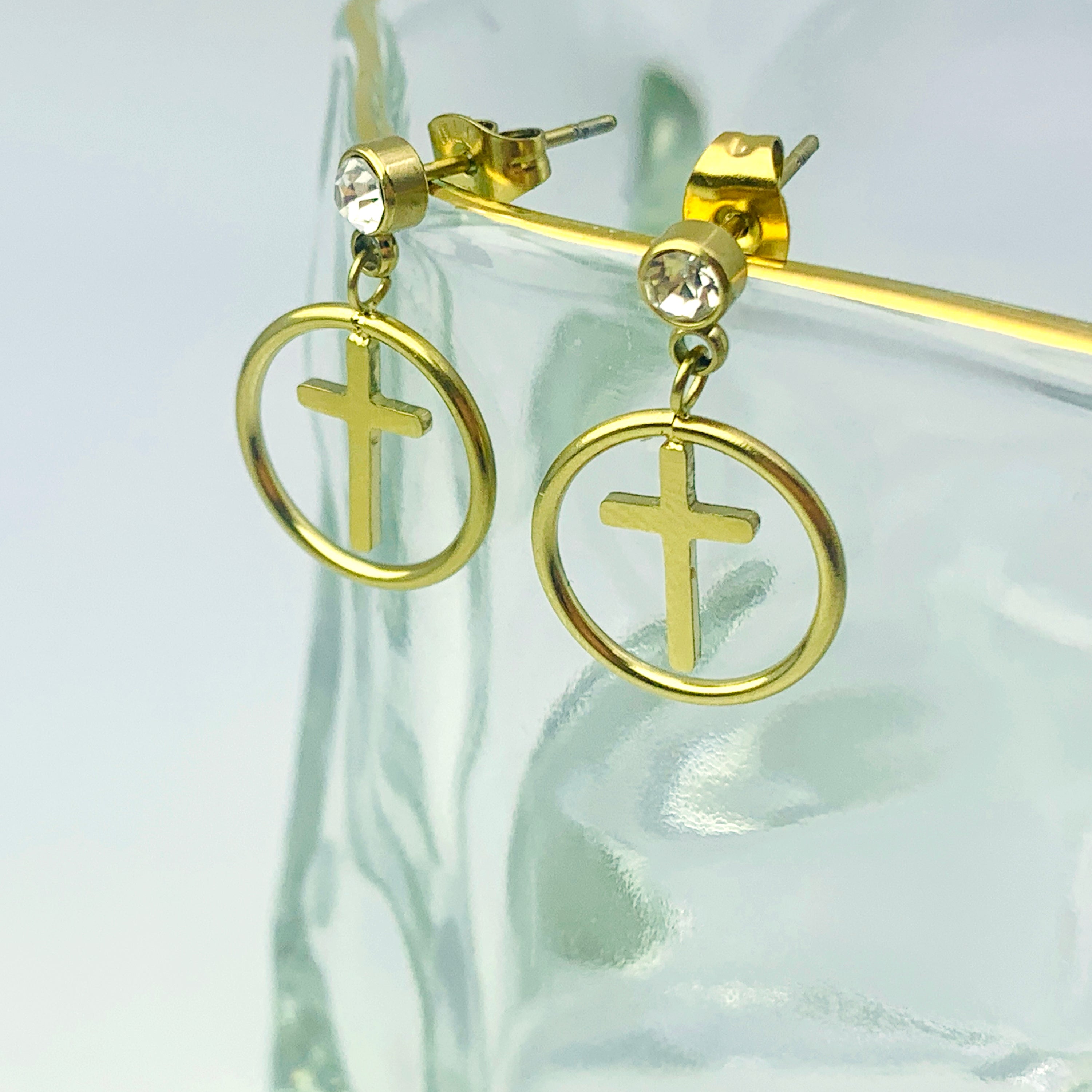 Sparkling Cross Mini Hoops