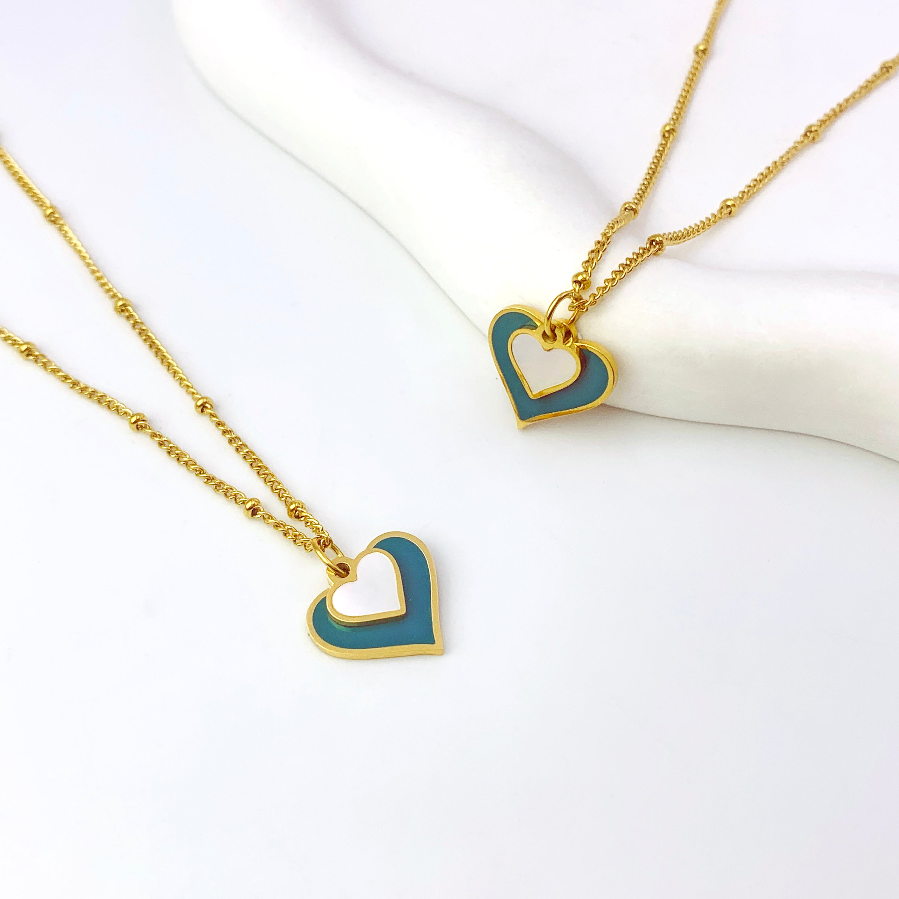 Two-Tone Heart Pendant Necklace