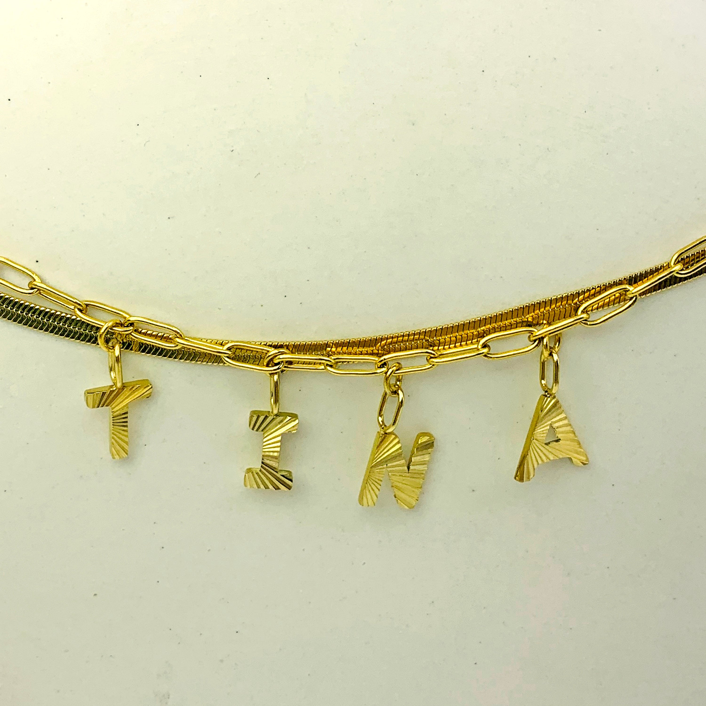 Textured Gold Name Layered Necklace