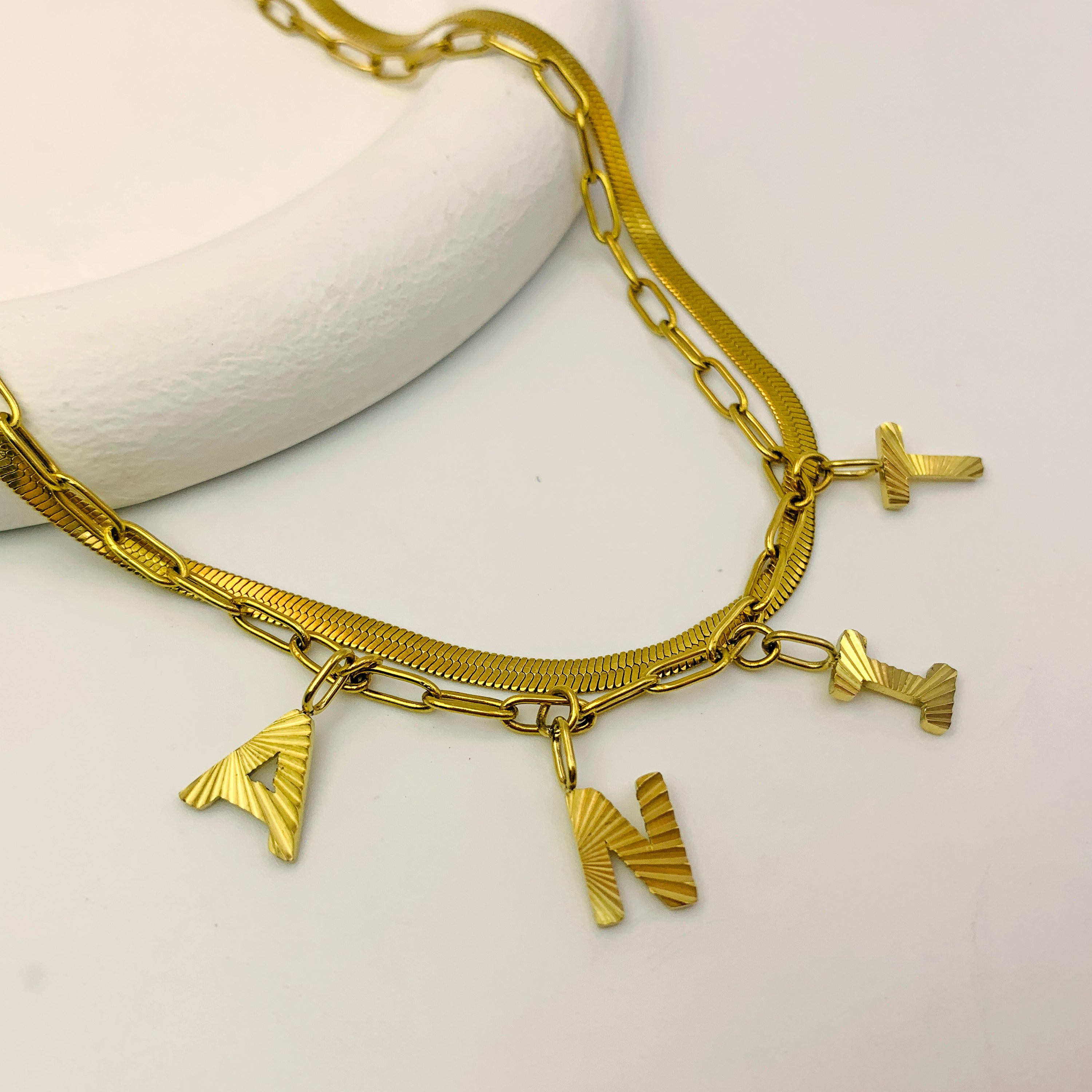Textured Gold Name Layered Necklace