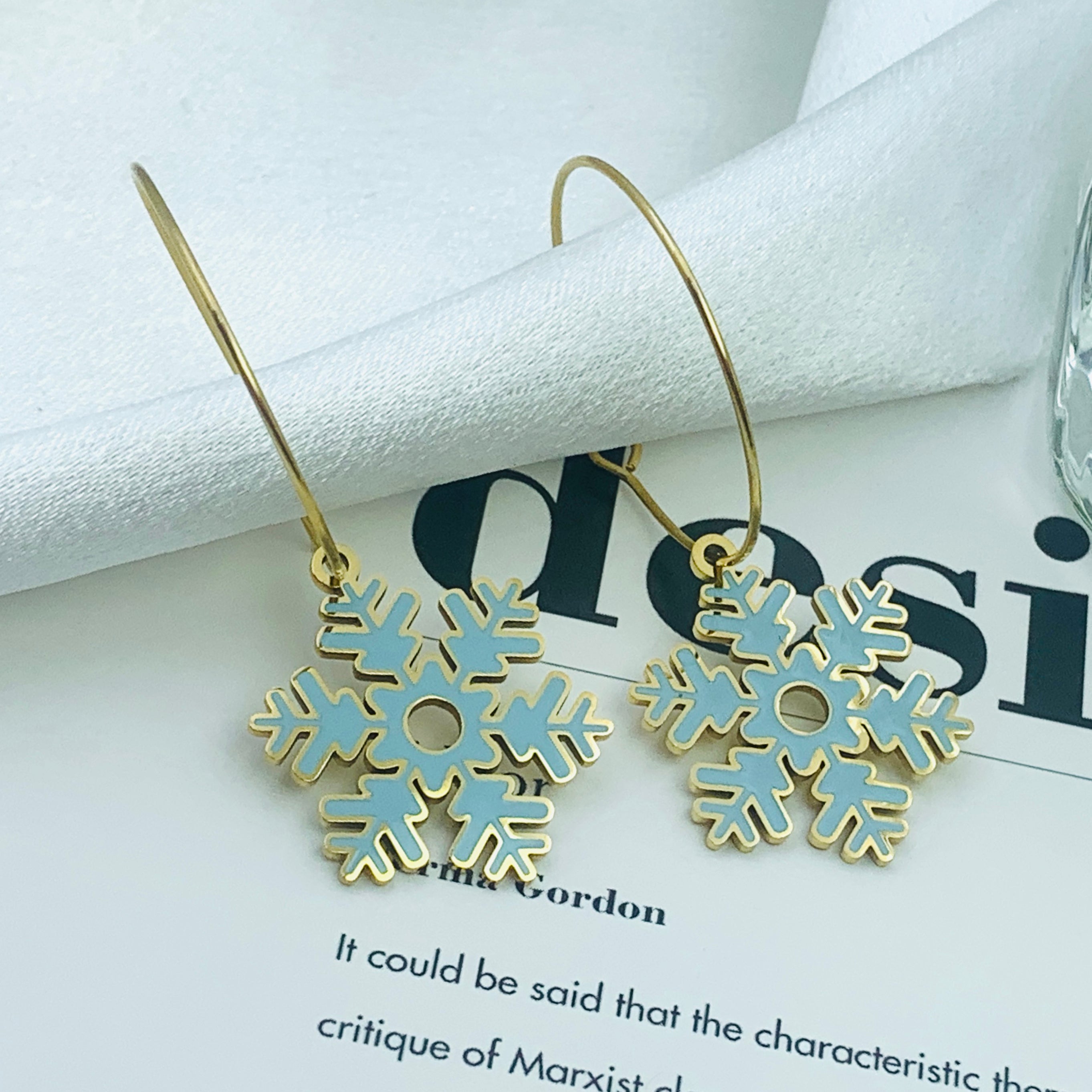 Turquoise Snowflakes Hoops