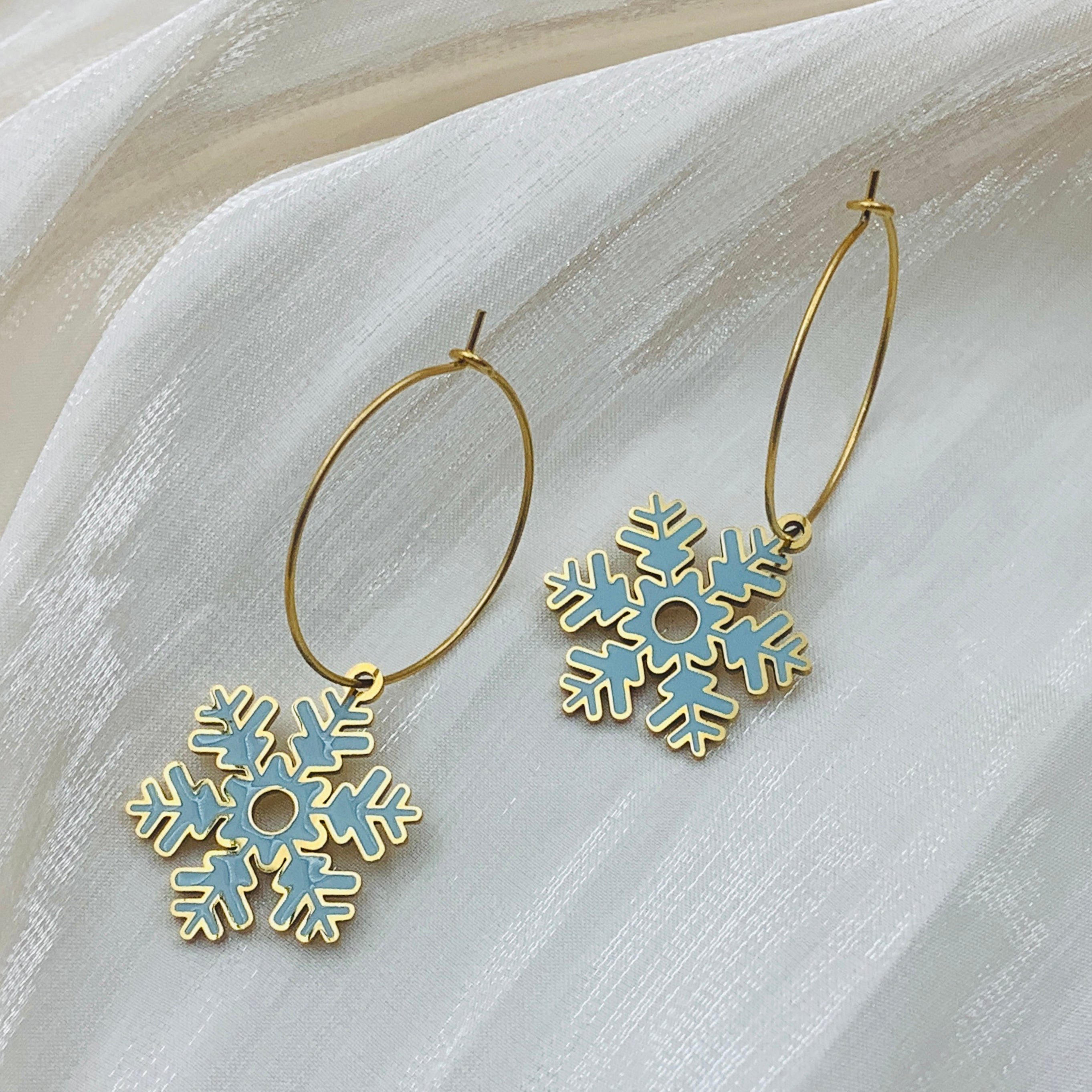 Turquoise Snowflakes Hoops