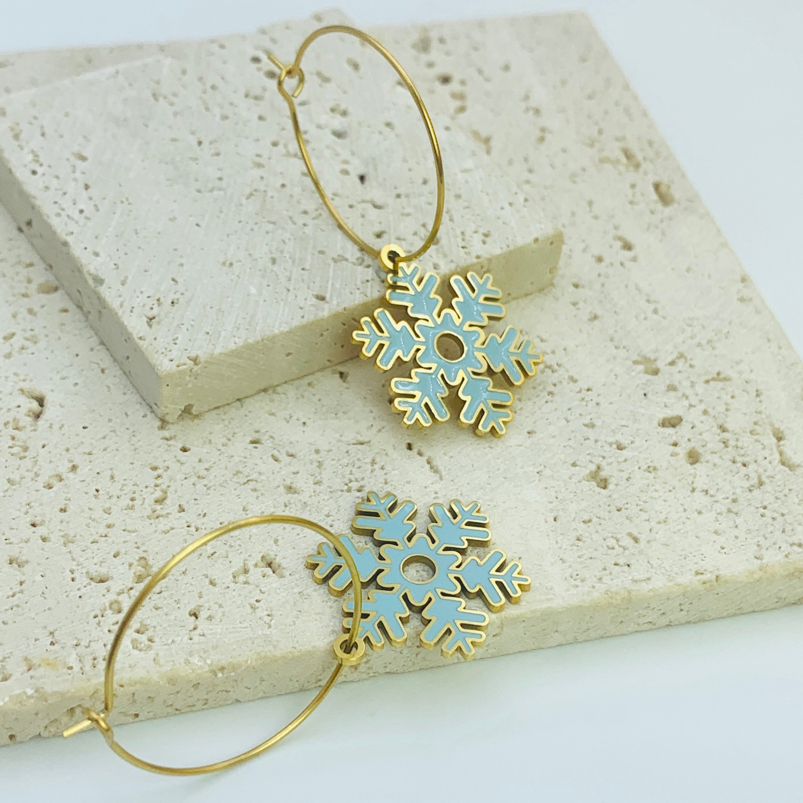 Turquoise Snowflakes Hoops