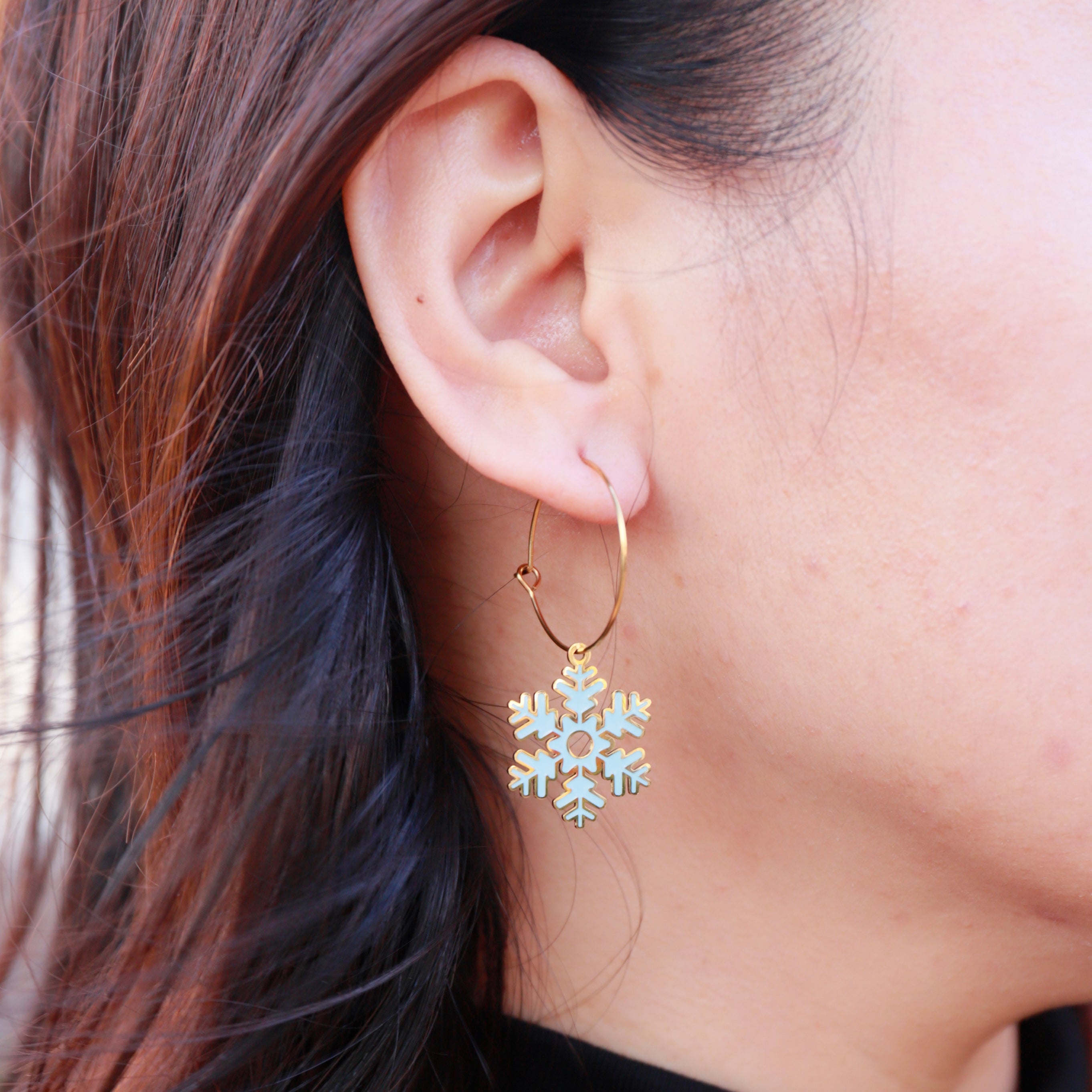 Turquoise Snowflakes Hoops