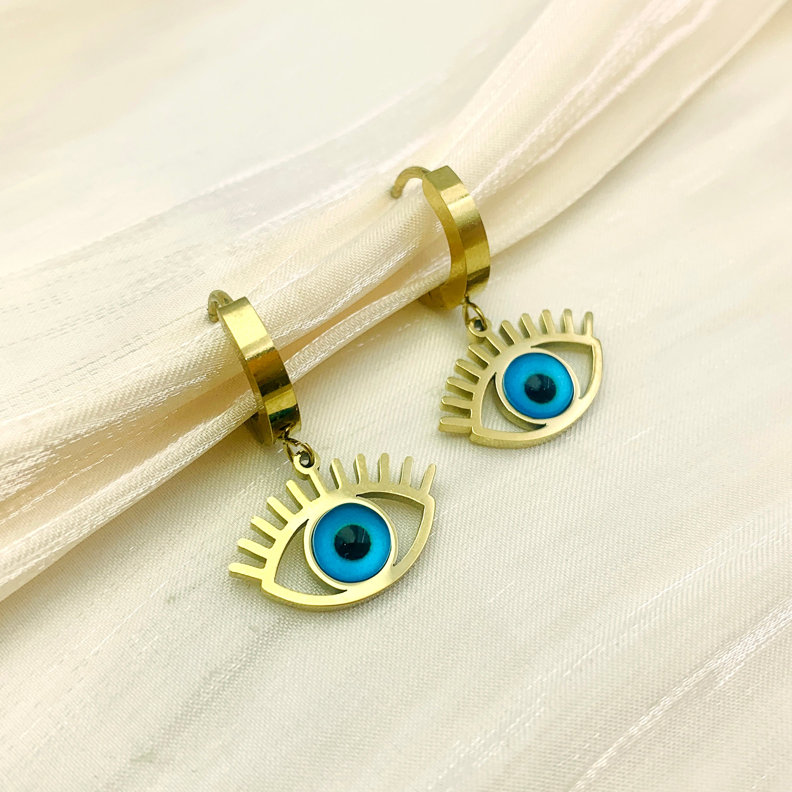 Mystic Blue Evil Eye Hoops
