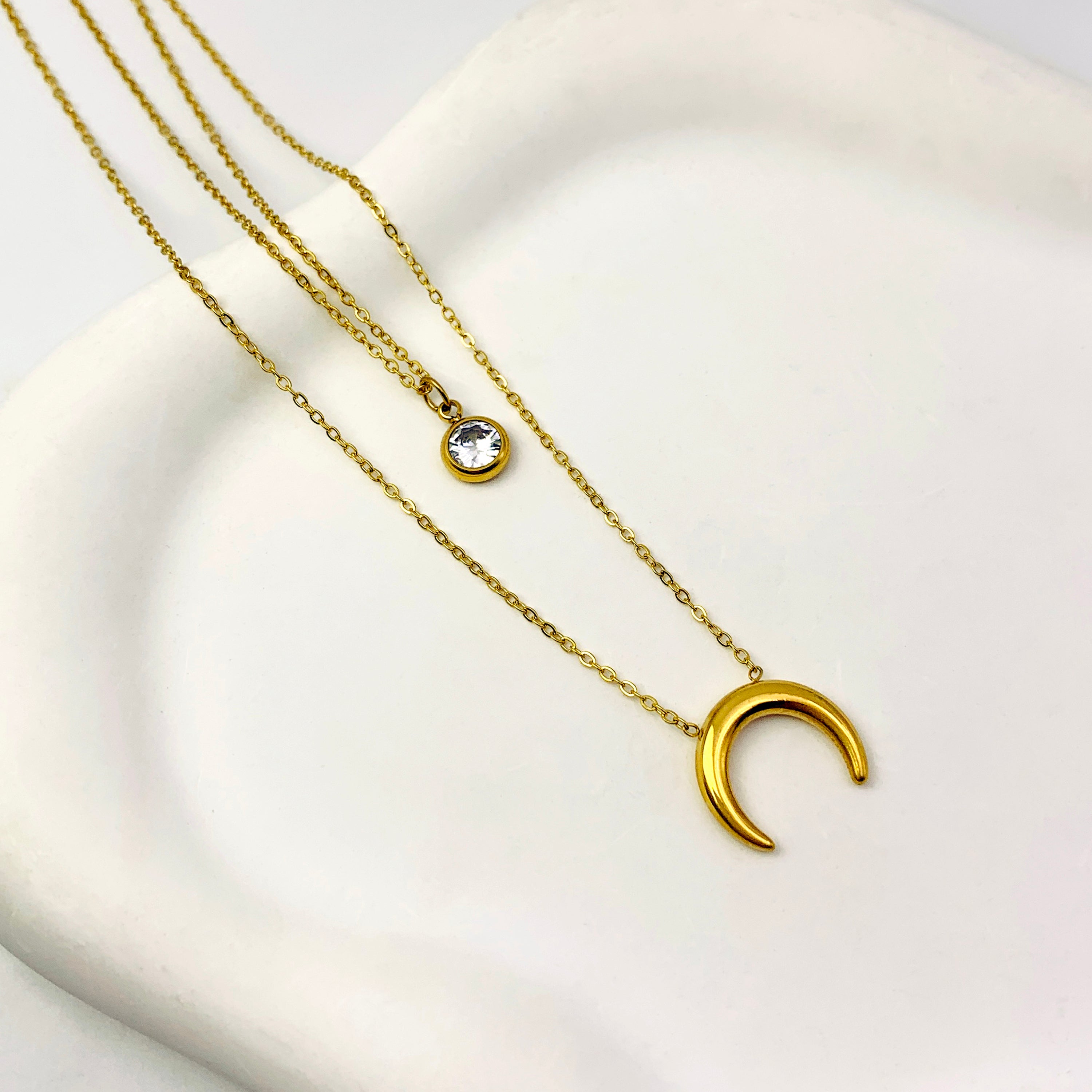 Collar de cadena doble con diamantes Luna