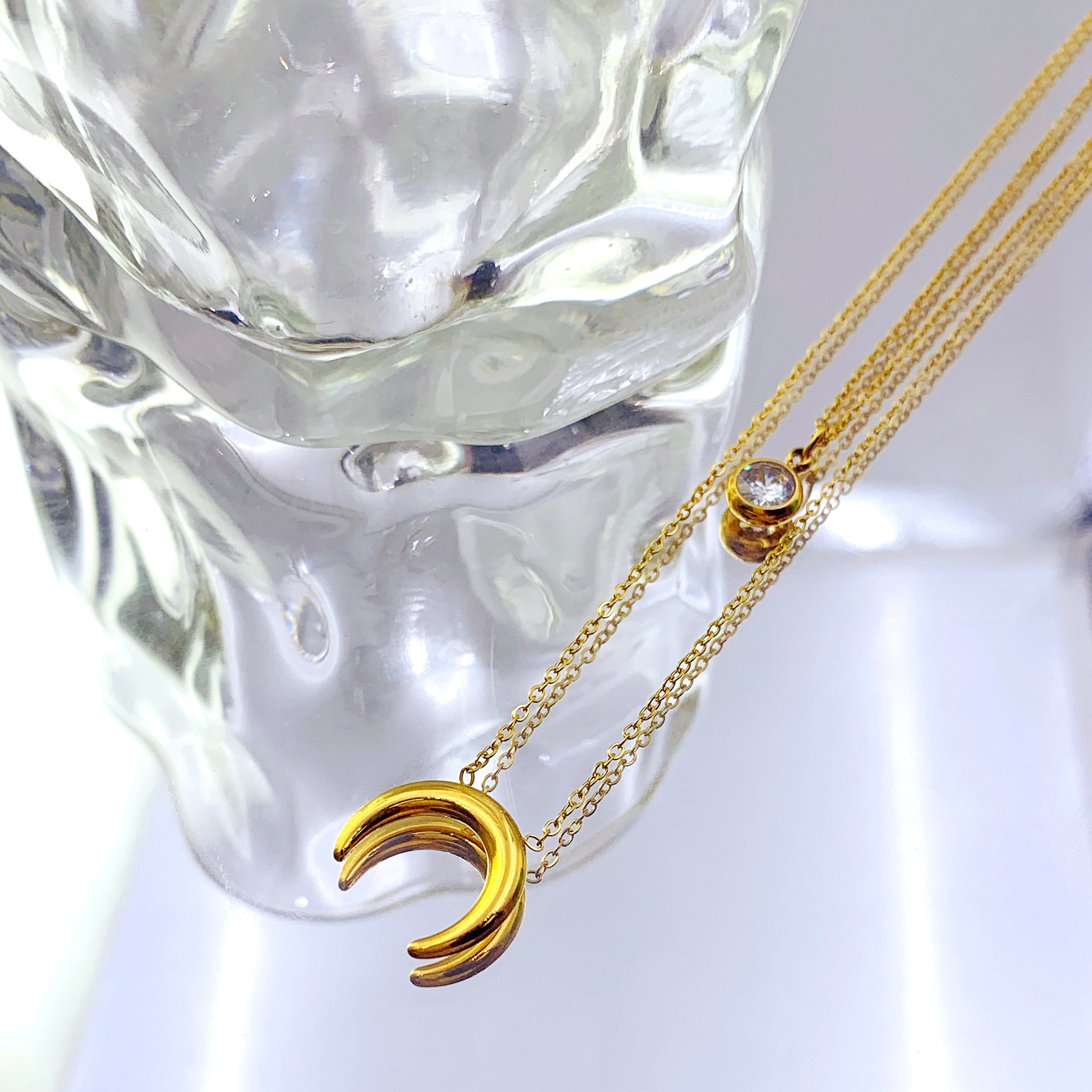 Collar de cadena doble con diamantes Luna