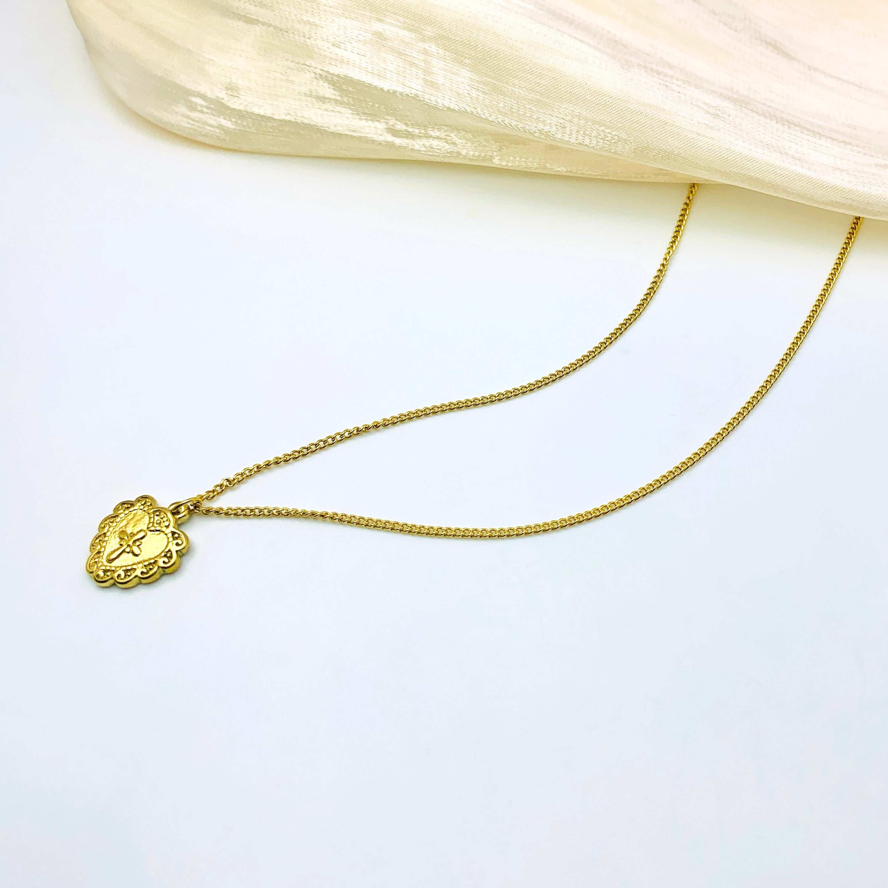 Embroidered Heart Cross Necklace