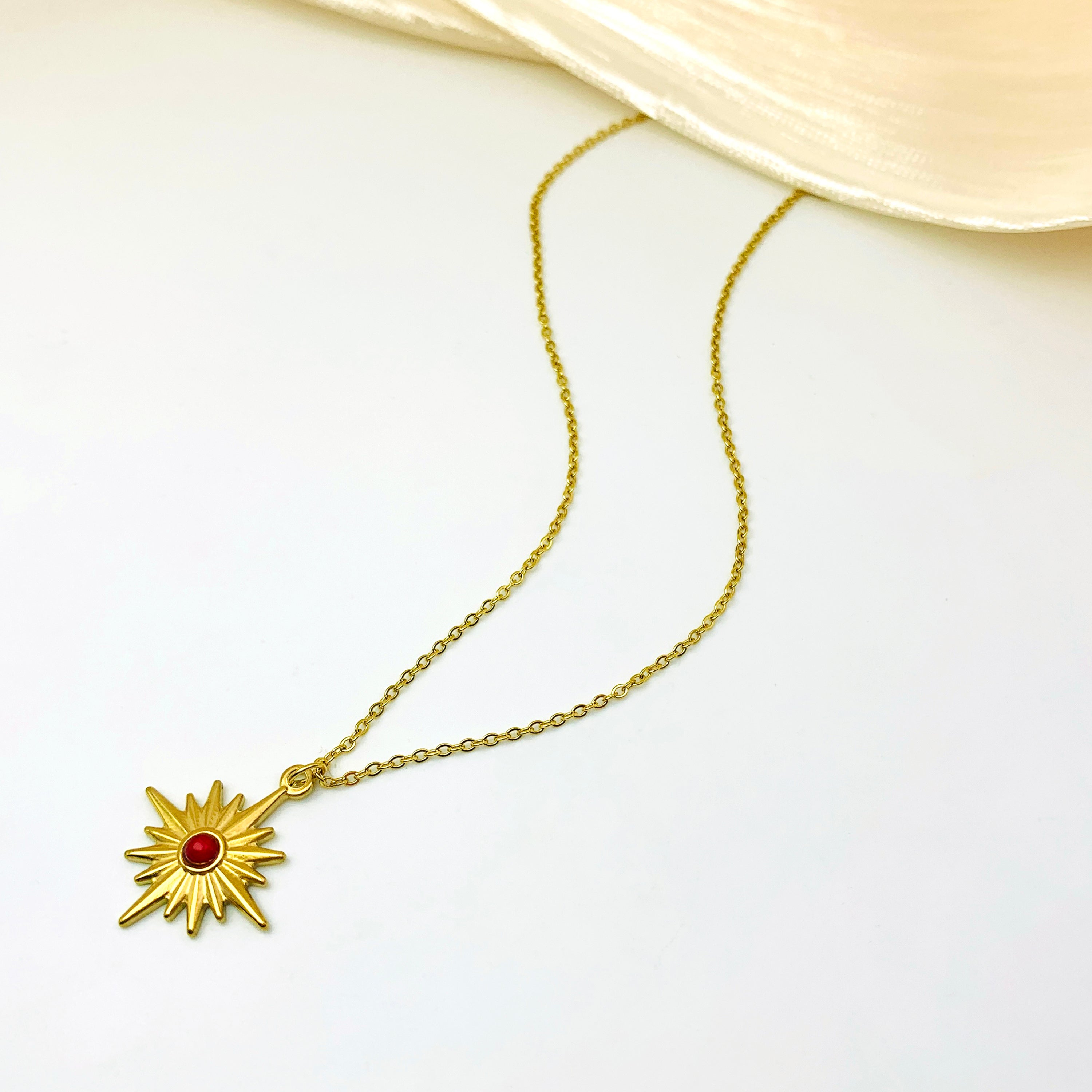 Sunburst Red Stone Necklace