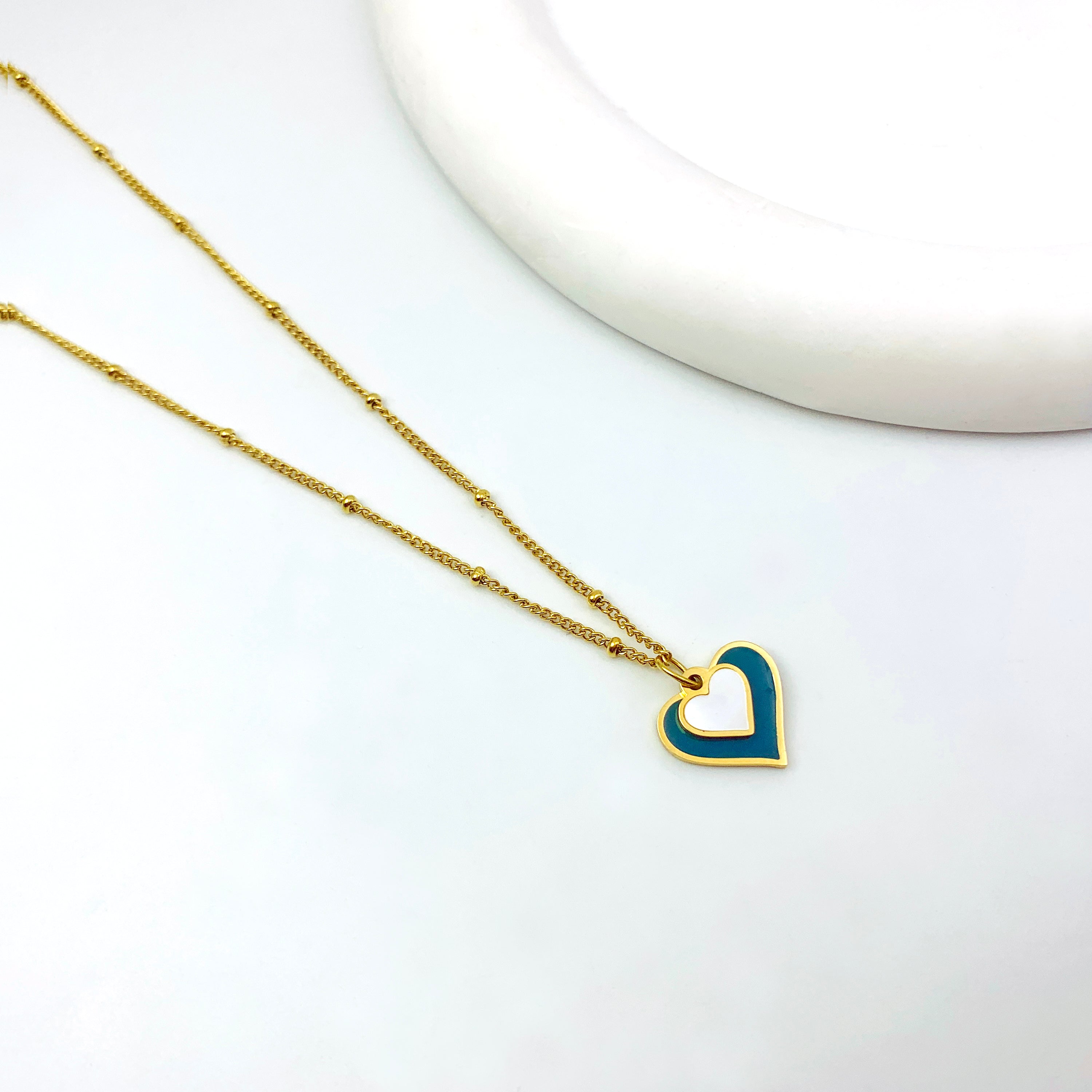 Two-Tone Heart Pendant Necklace