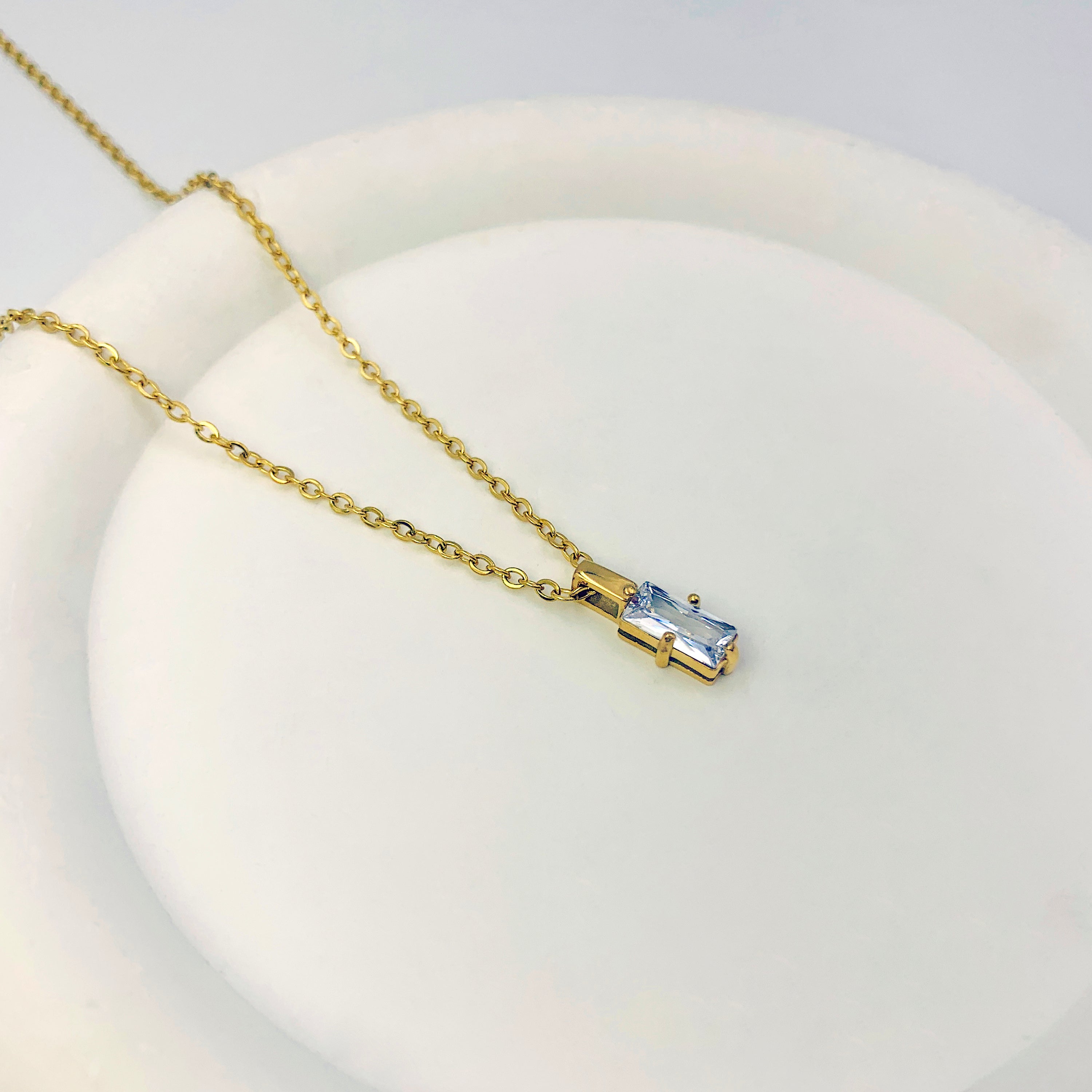 Cubic Zirconia Rectangle Pendant Necklace