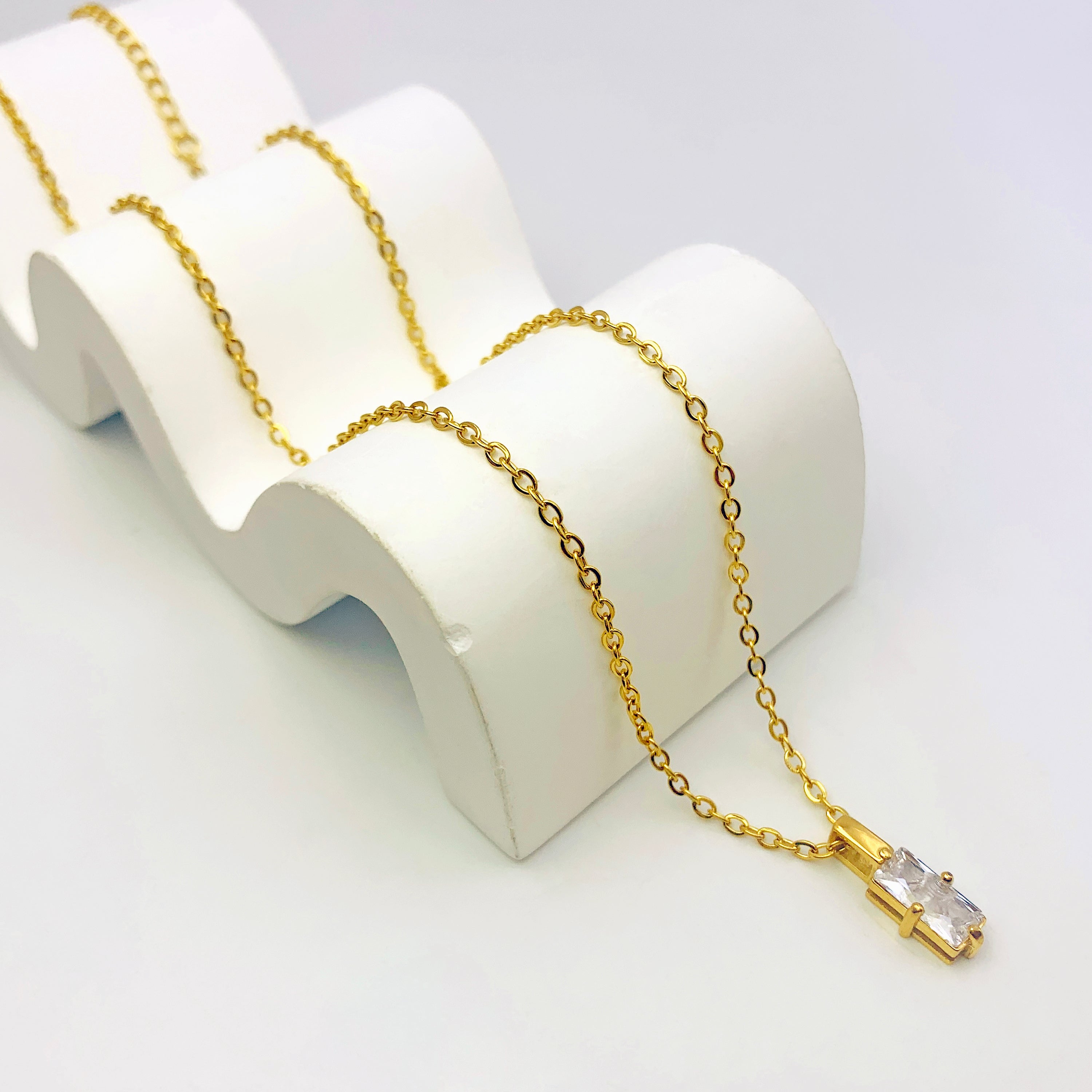 Cubic Zirconia Rectangle Pendant Necklace
