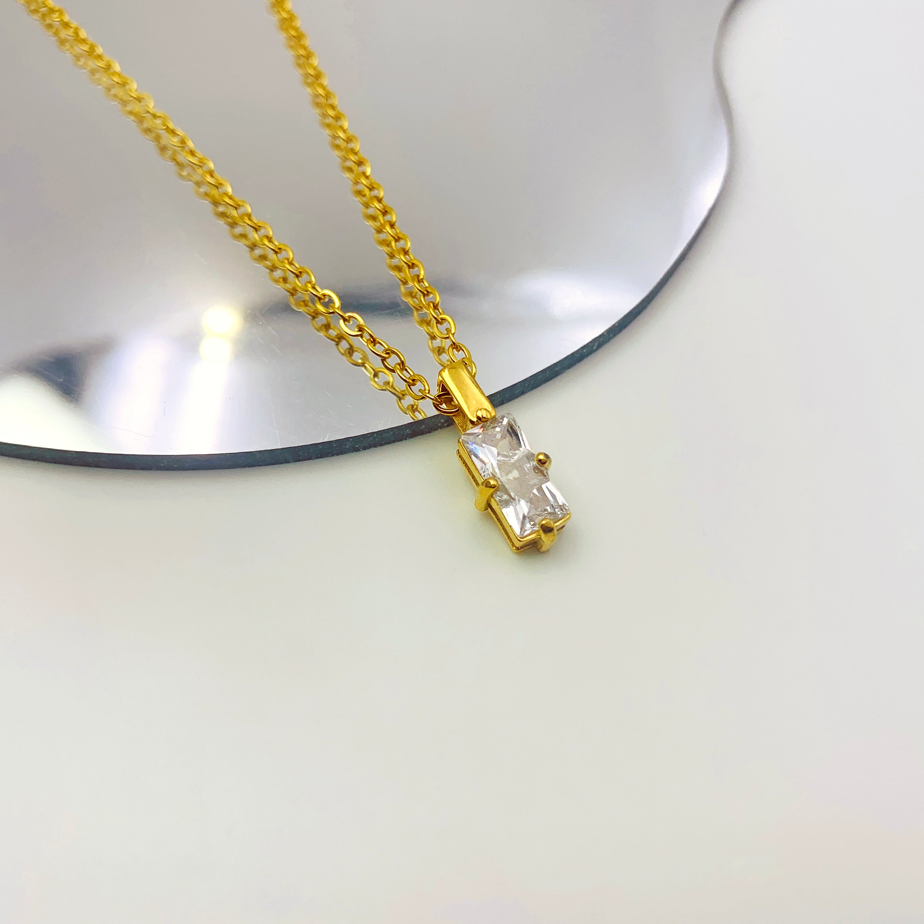 Cubic Zirconia Rectangle Pendant Necklace