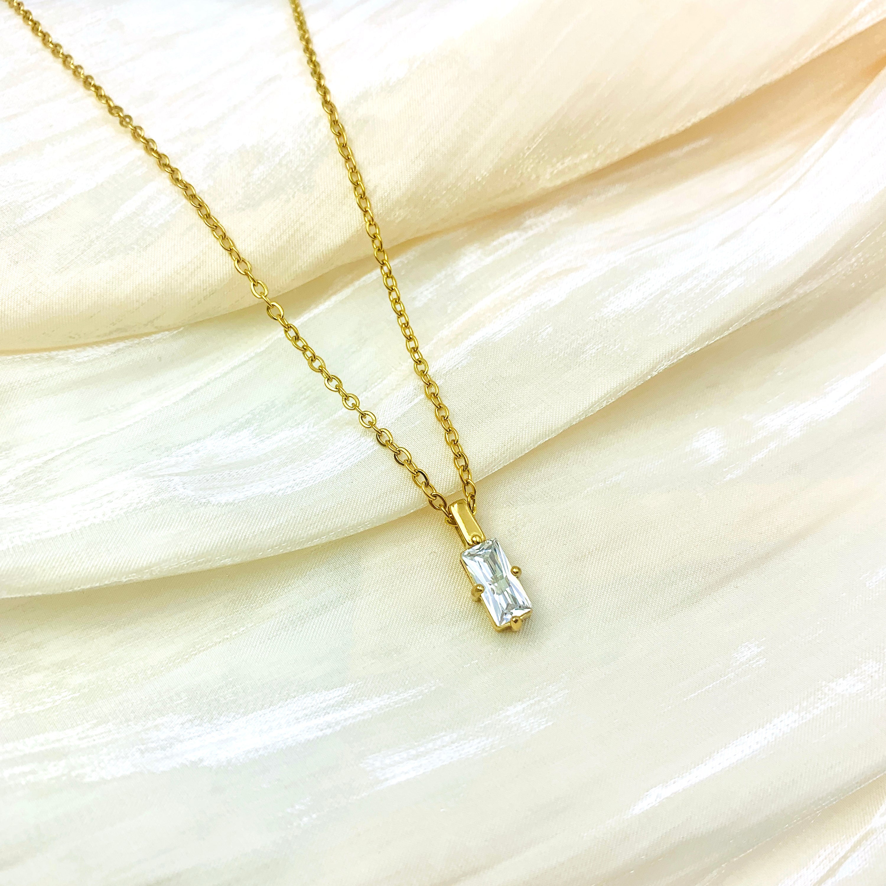 Cubic Zirconia Rectangle Pendant Necklace