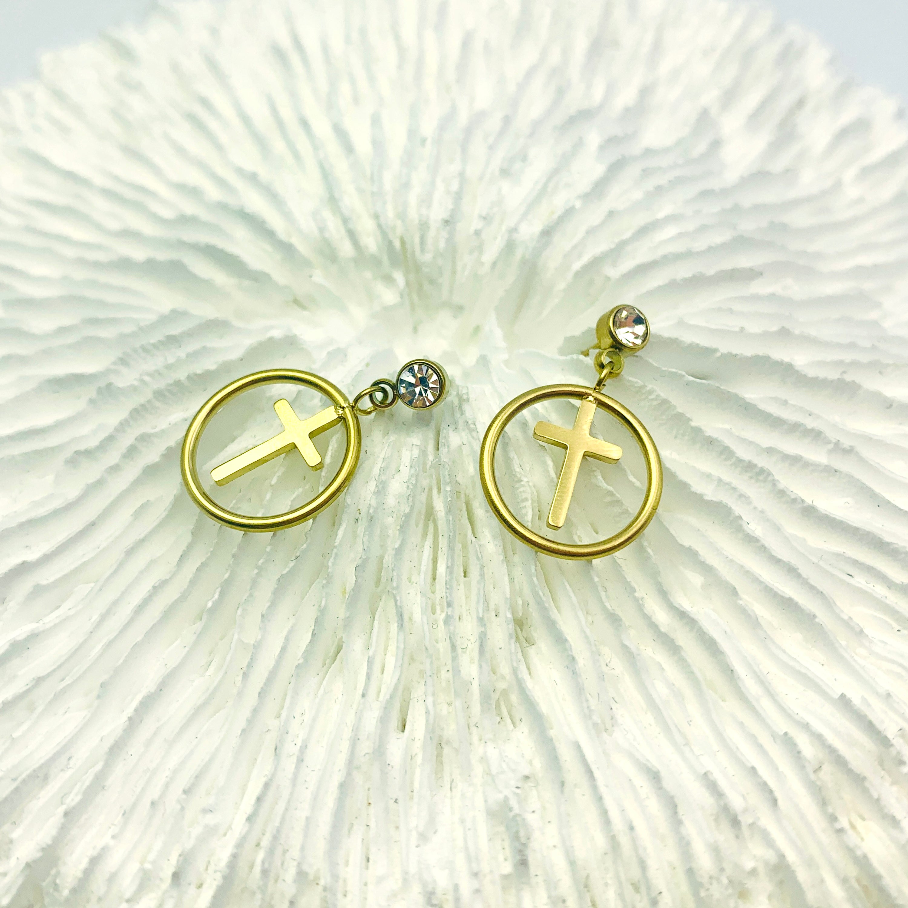 Sparkling Cross Mini Hoops