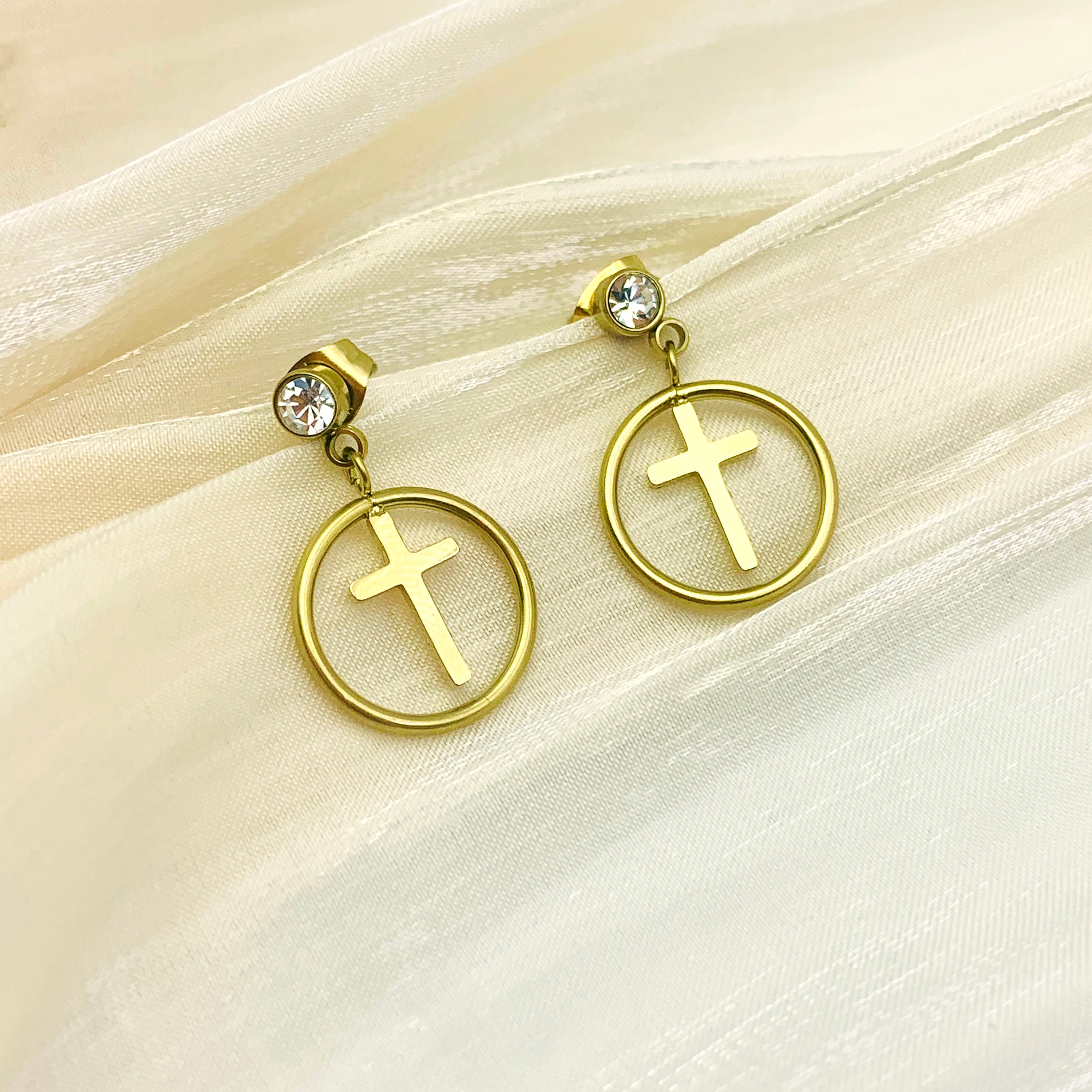 Sparkling Cross Mini Hoops