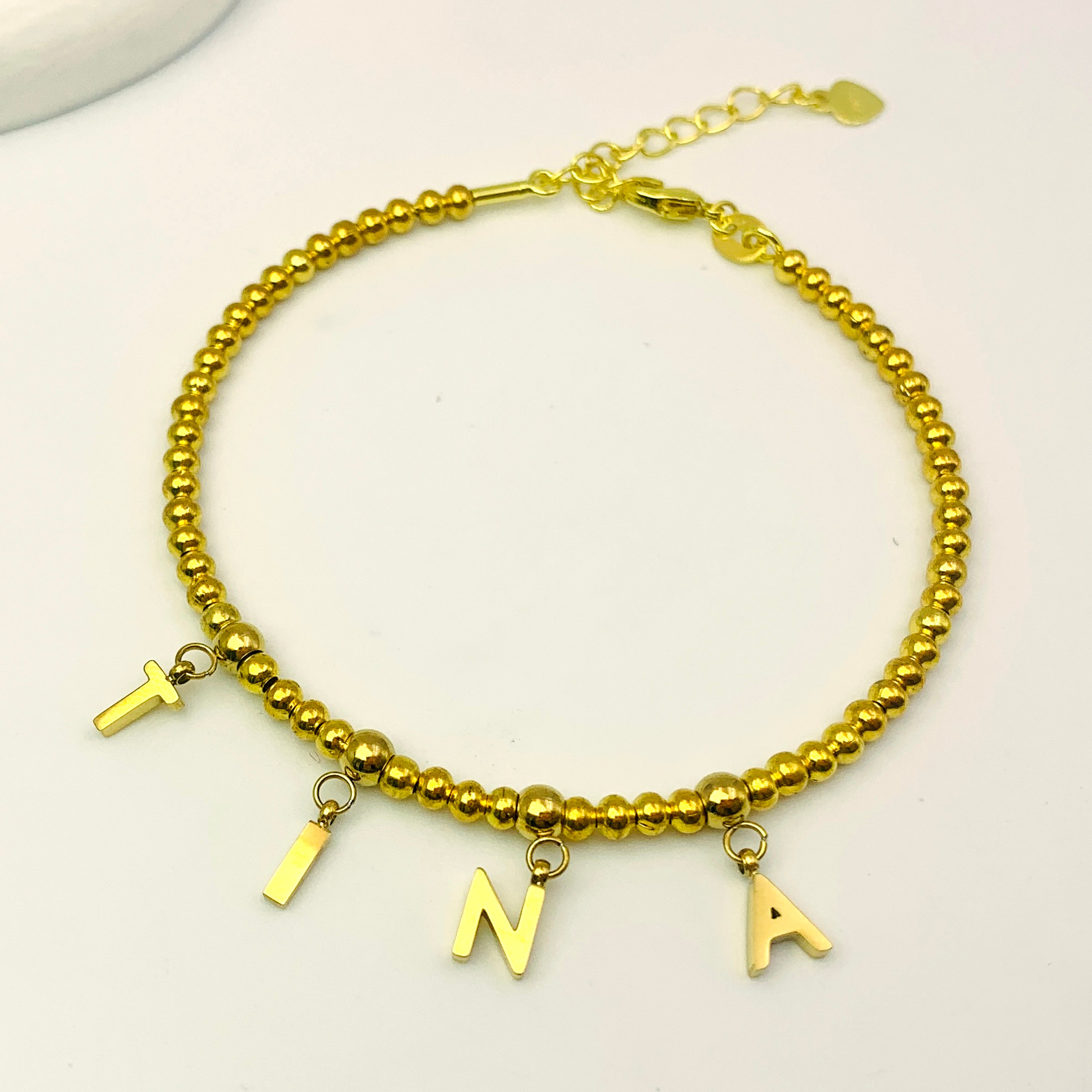 Personalized Gold Bead Bracelet