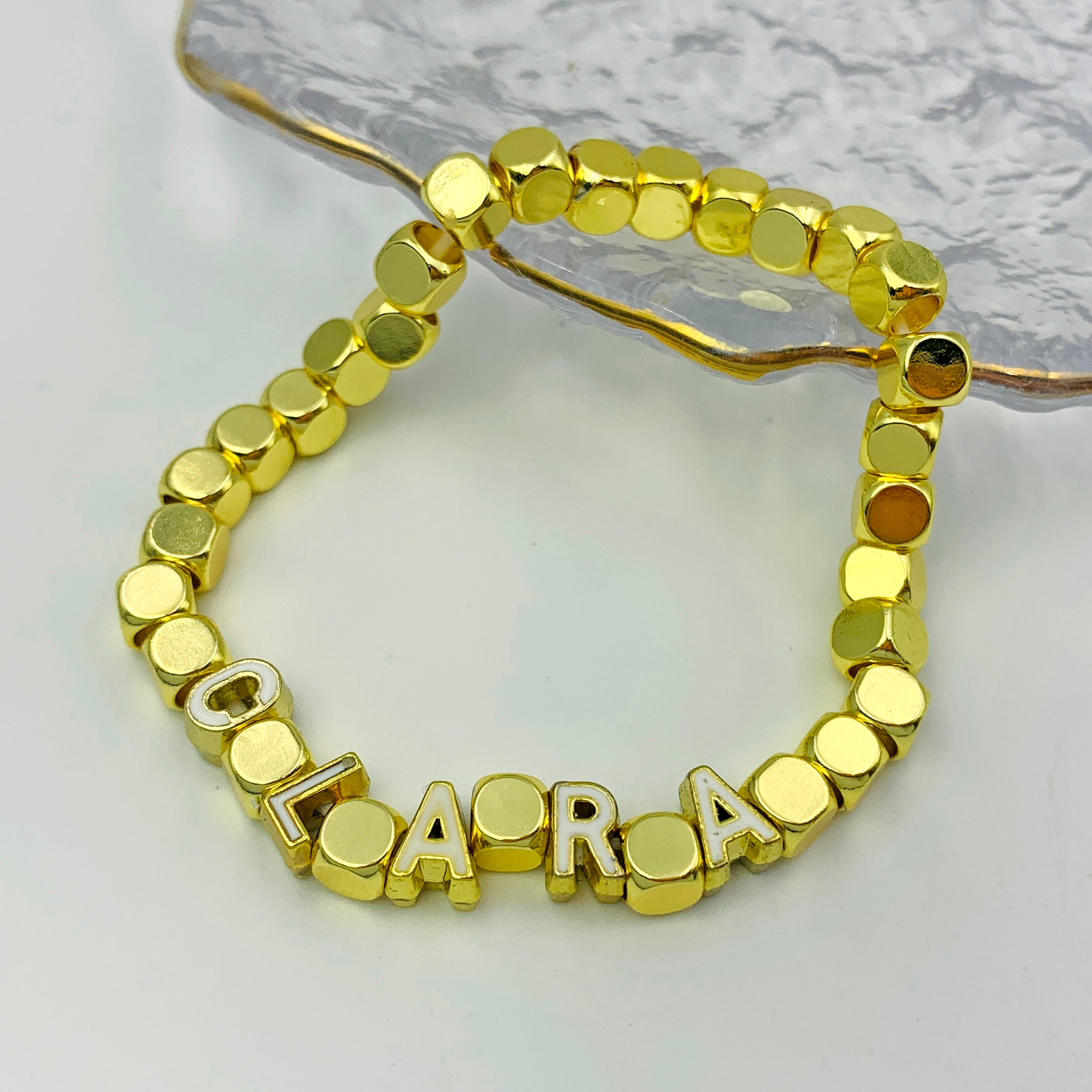 Gold Block Name Bracelet