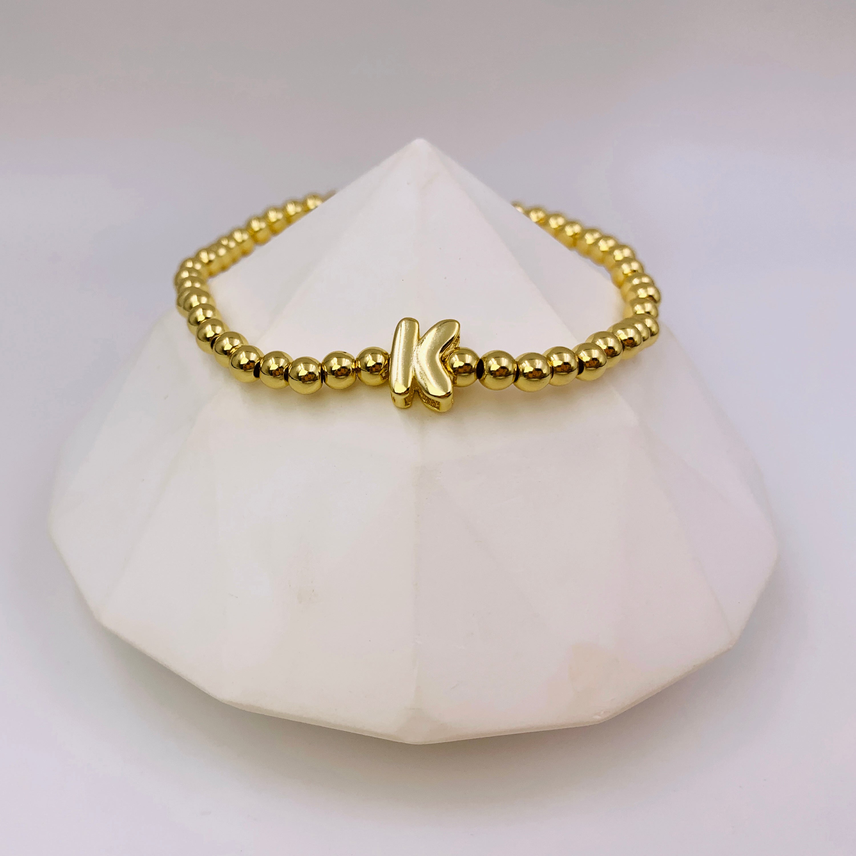 Golden Bead Custom Initial Bracelet