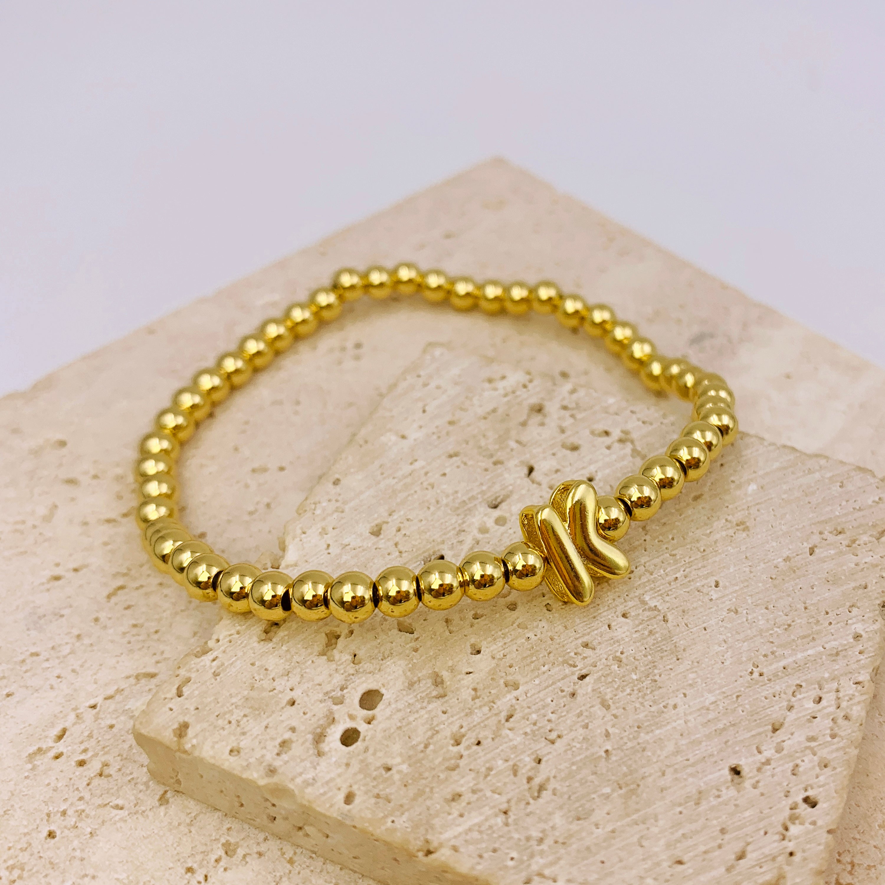 Golden Bead Custom Initial Bracelet