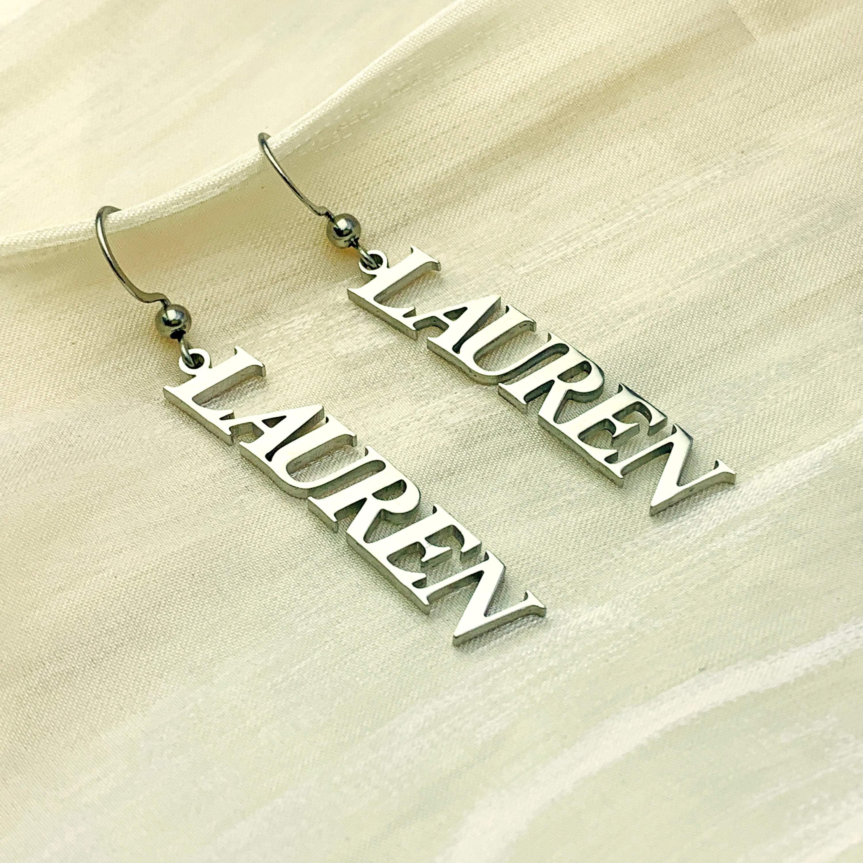 Custom Silver Name Drop Earrings