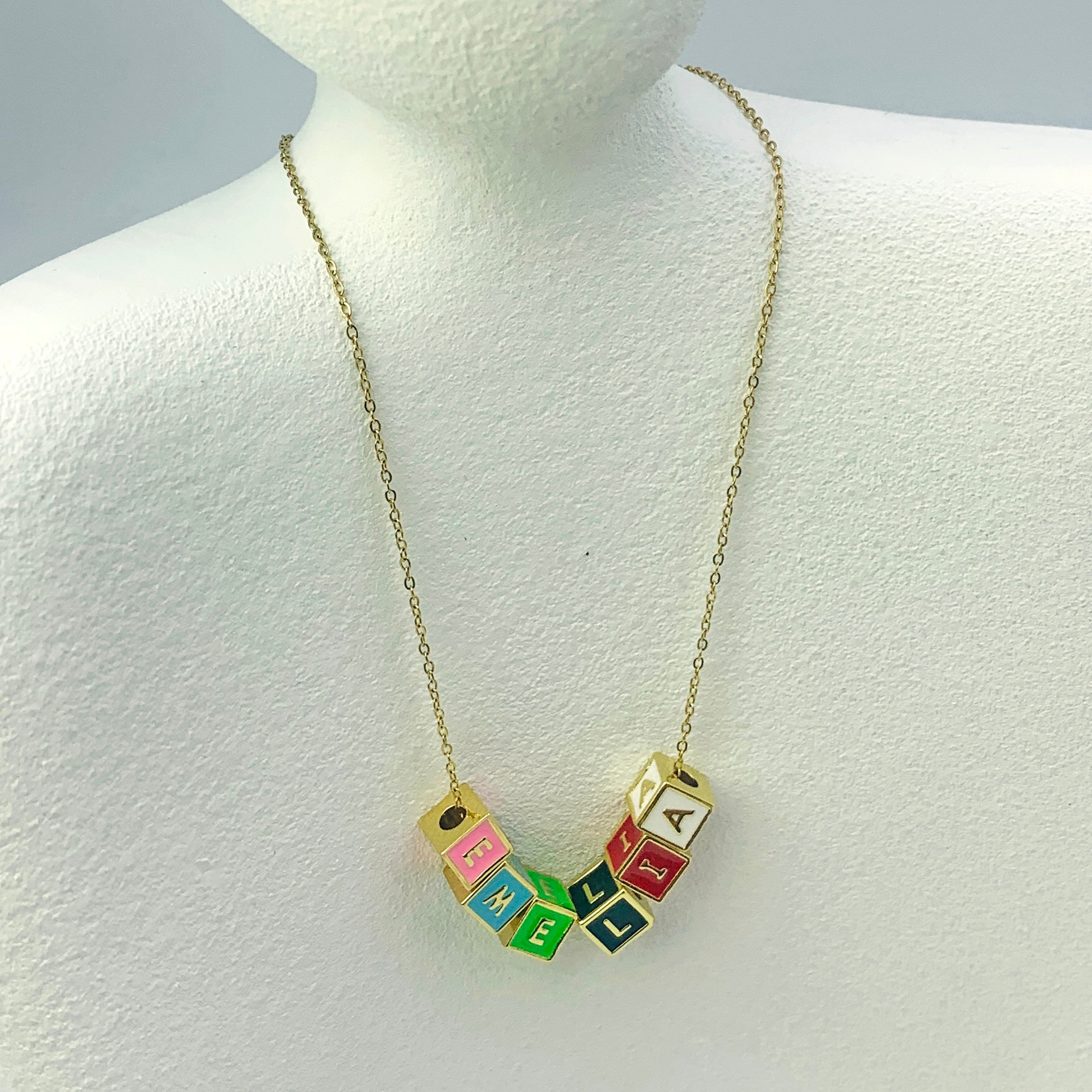 Colorful Cube Name Necklace