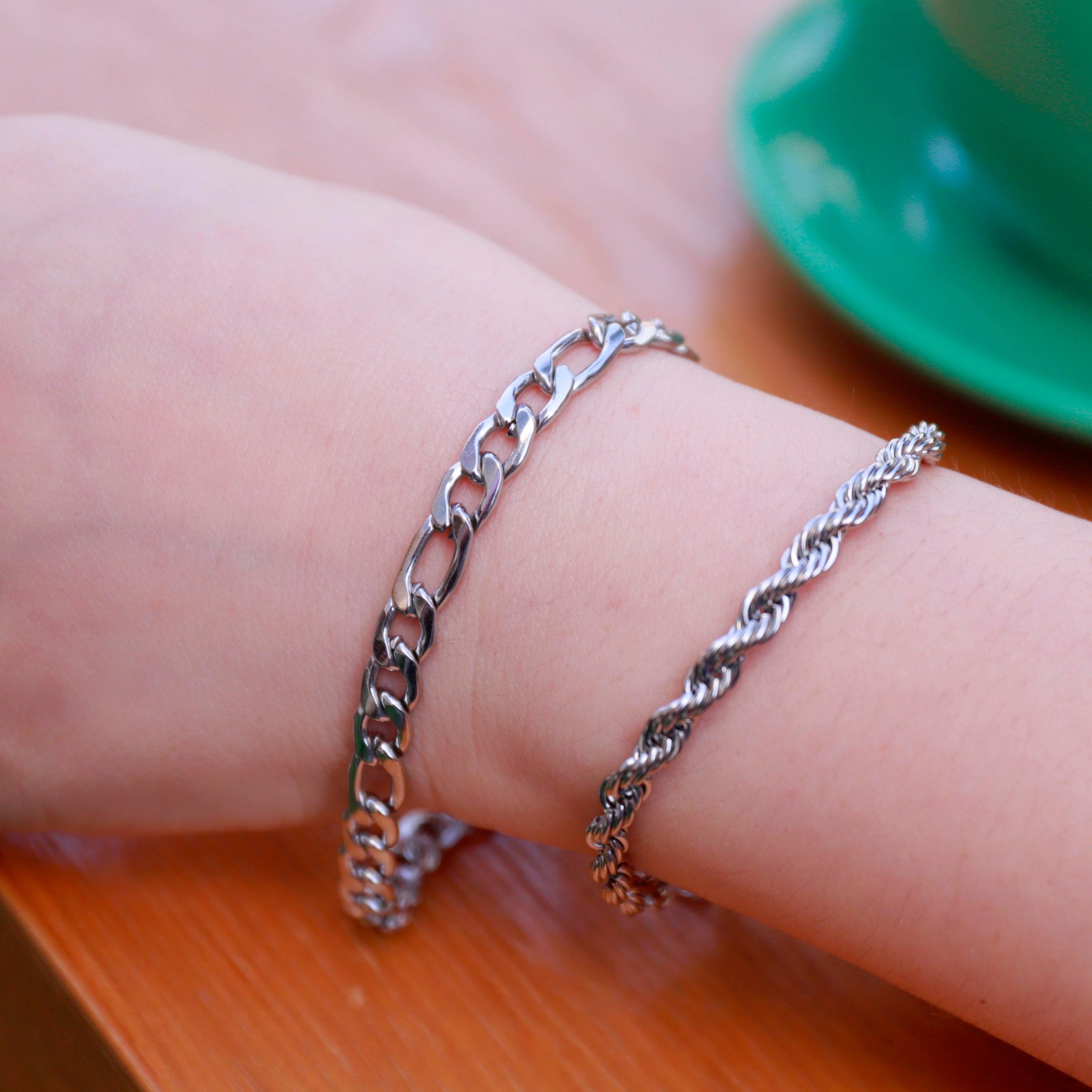 Flat Oval Long & Short Chain Bracelet