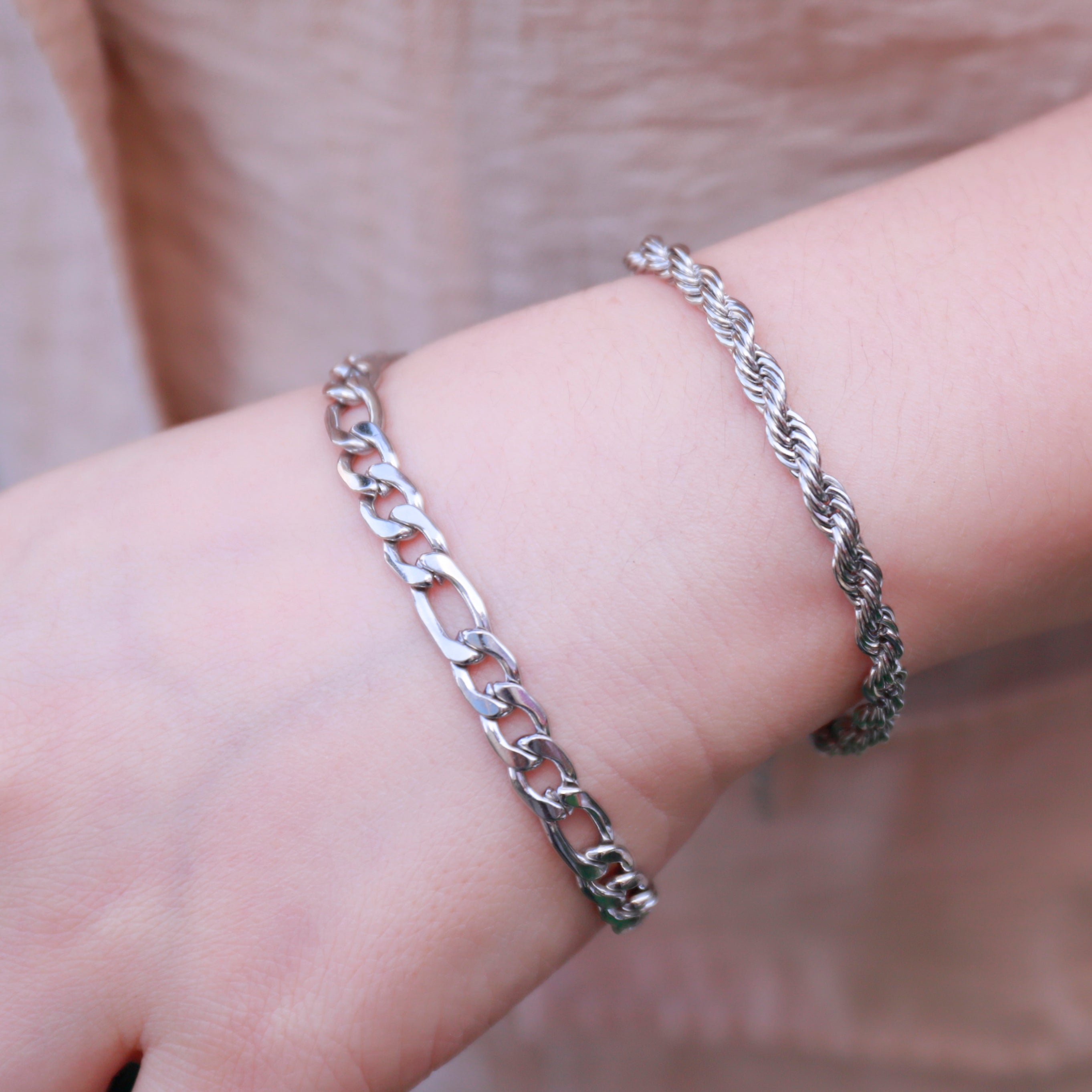 Flat Oval Long & Short Chain Bracelet