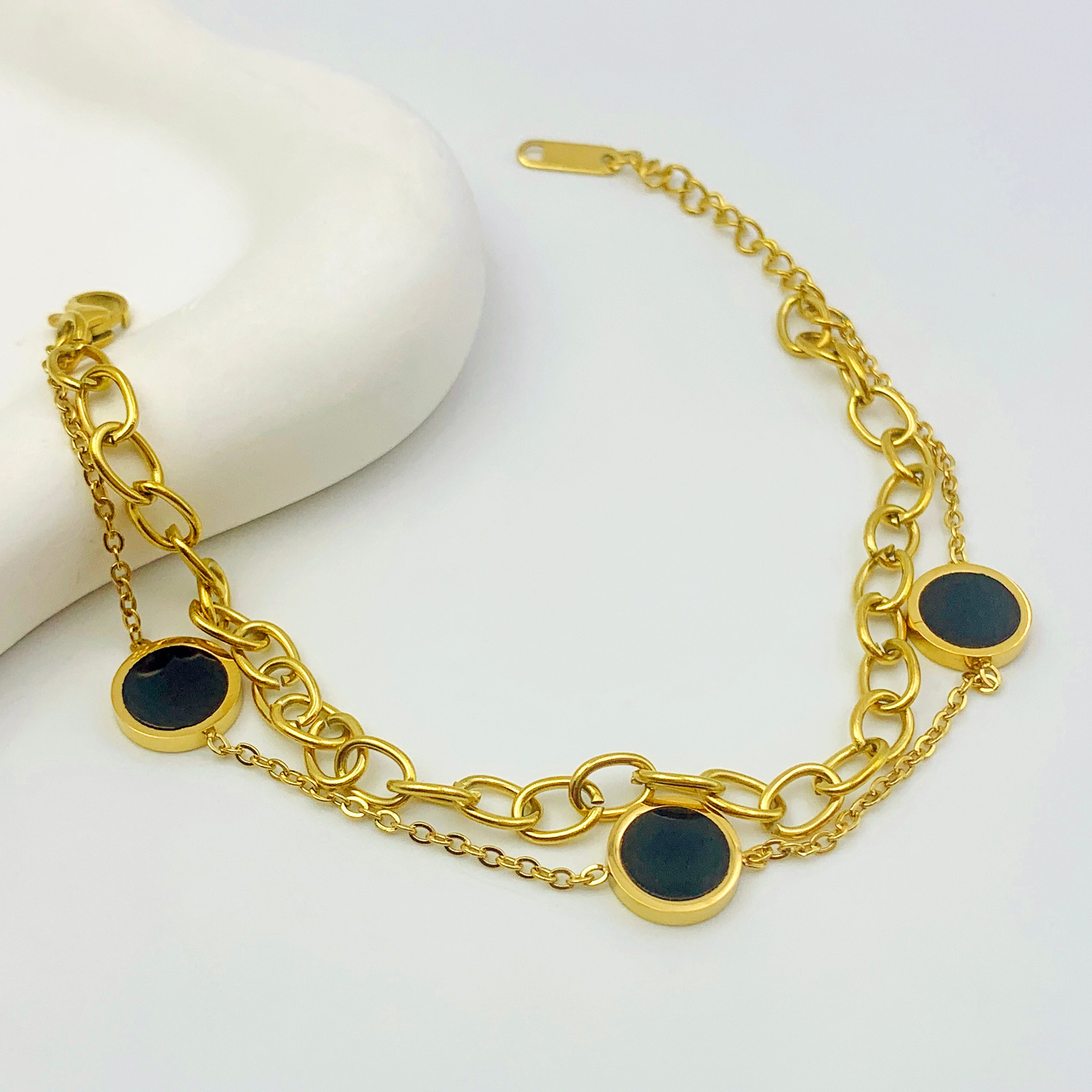 Black and Gold Double Chain Bracelet