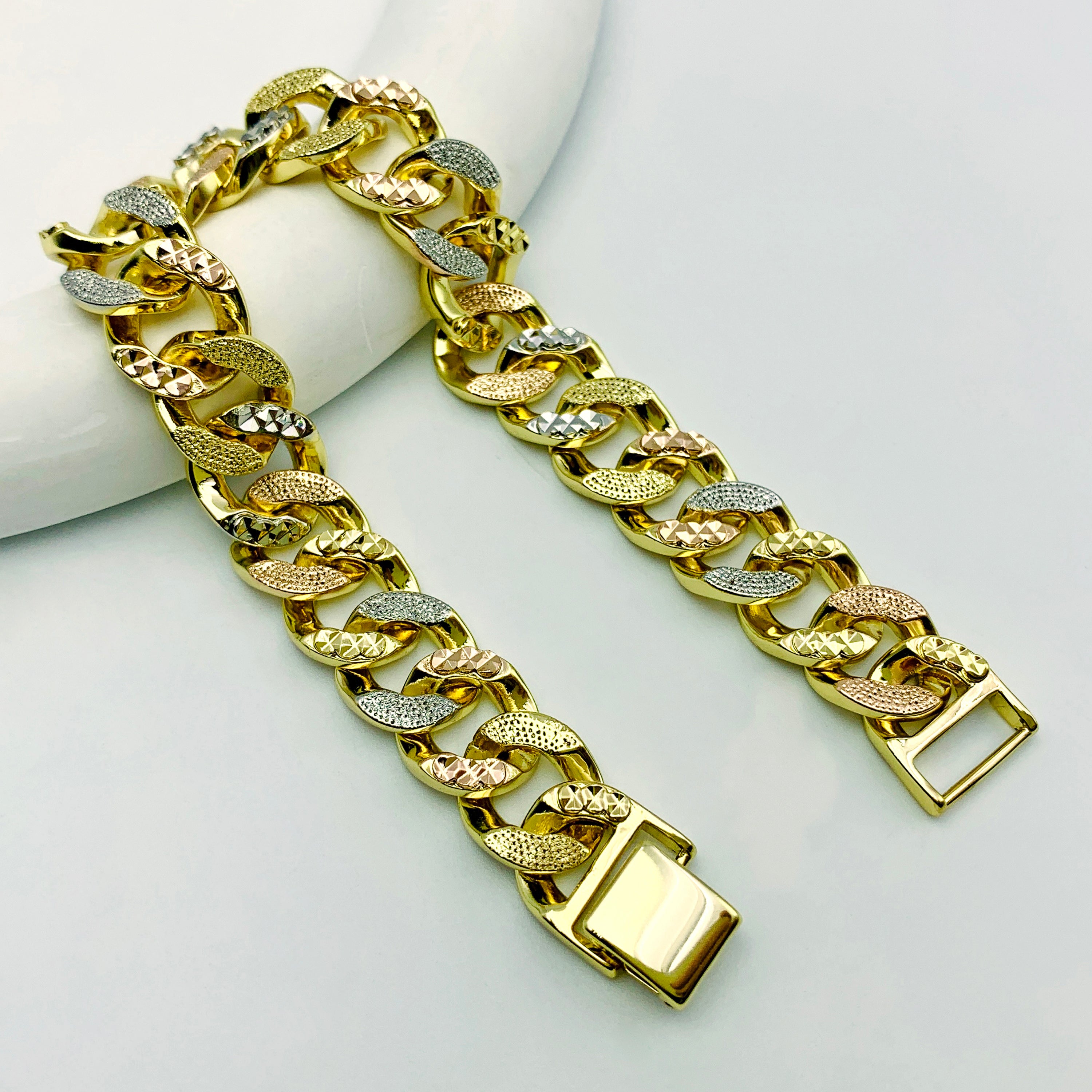 Tri-Tone Cuban Chain Bracelet