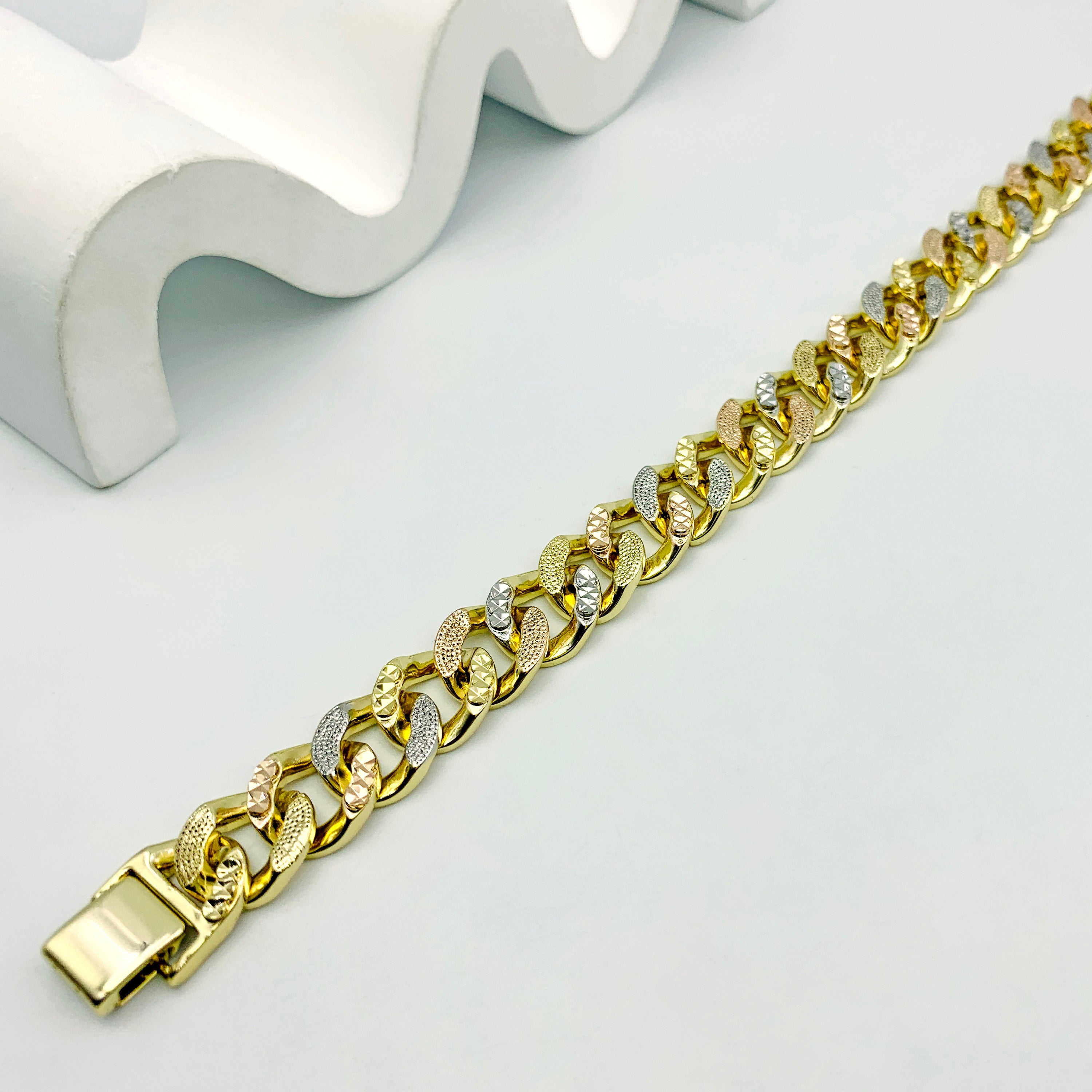 Tri-Tone Cuban Chain Bracelet