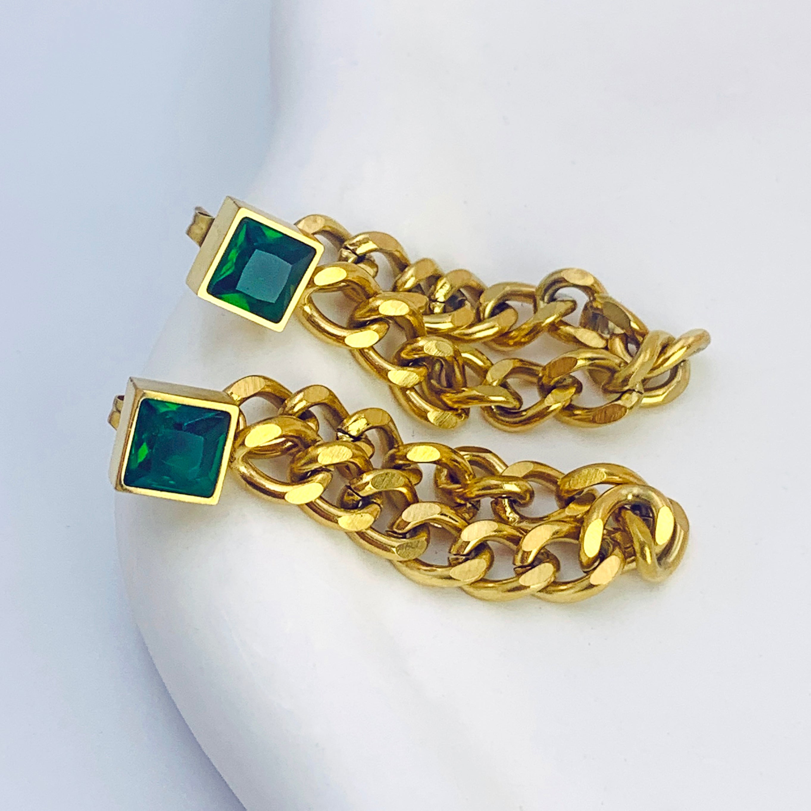 Emerald Chain Studs