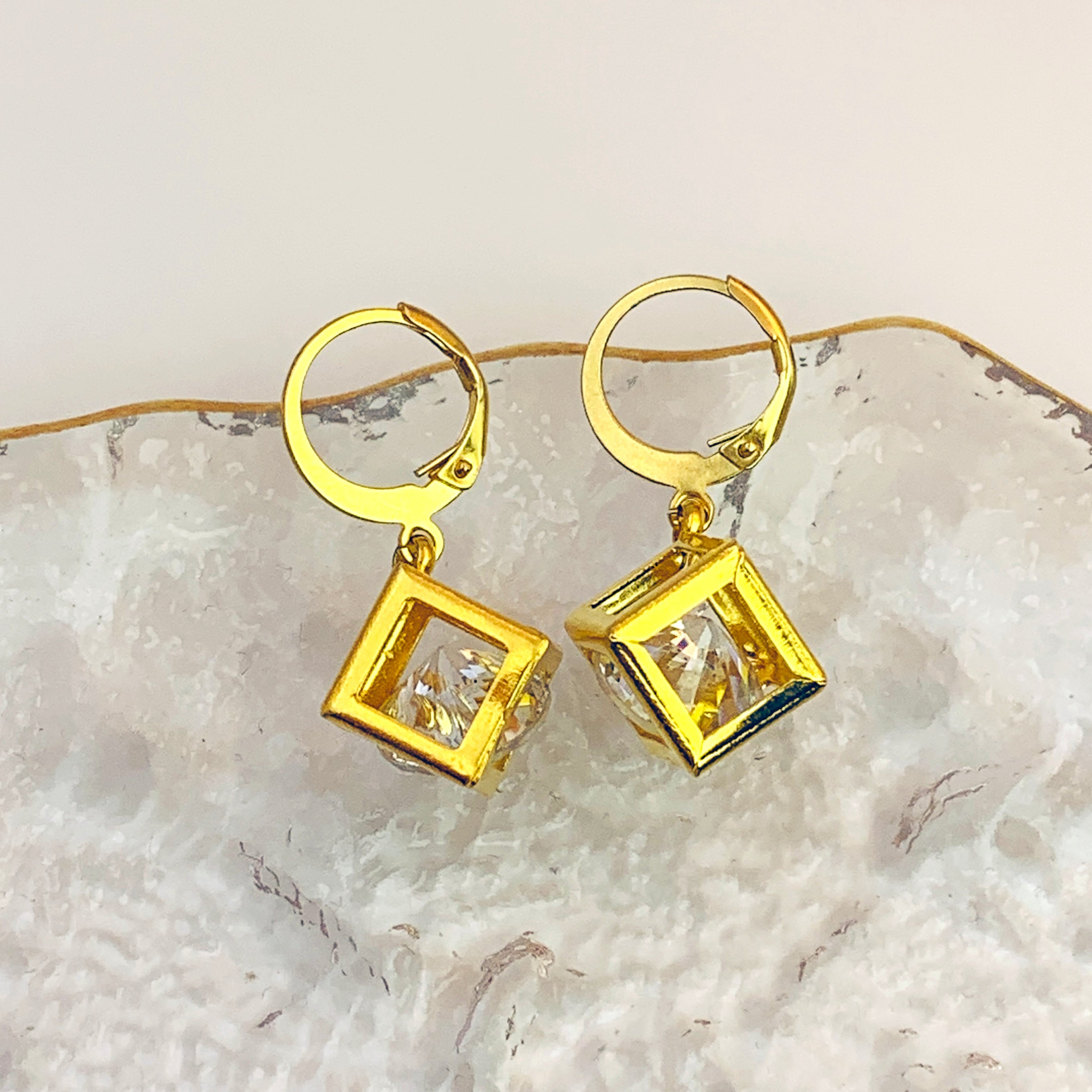 Cage Cubed Earring with Crystal