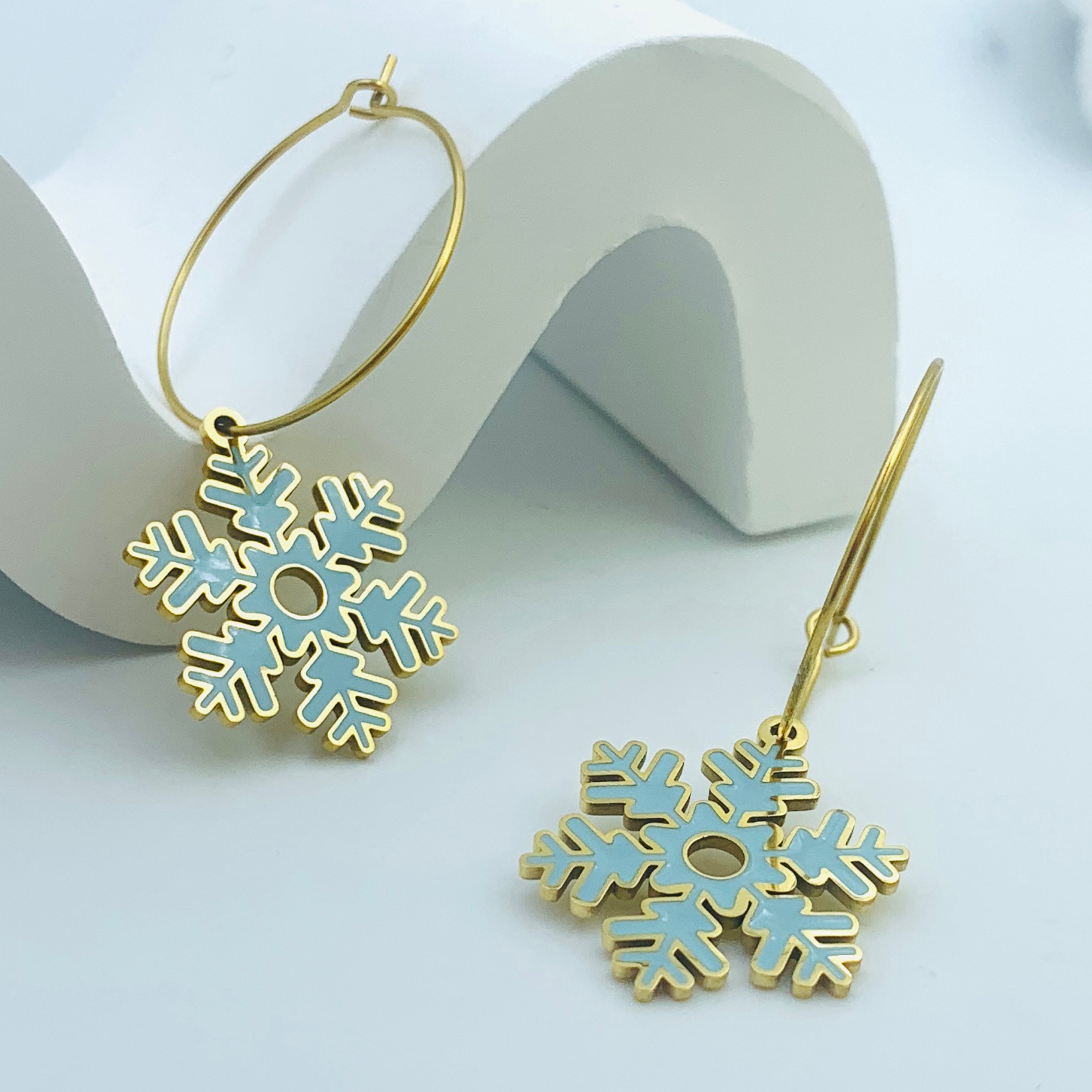 Turquoise Snowflakes Hoops