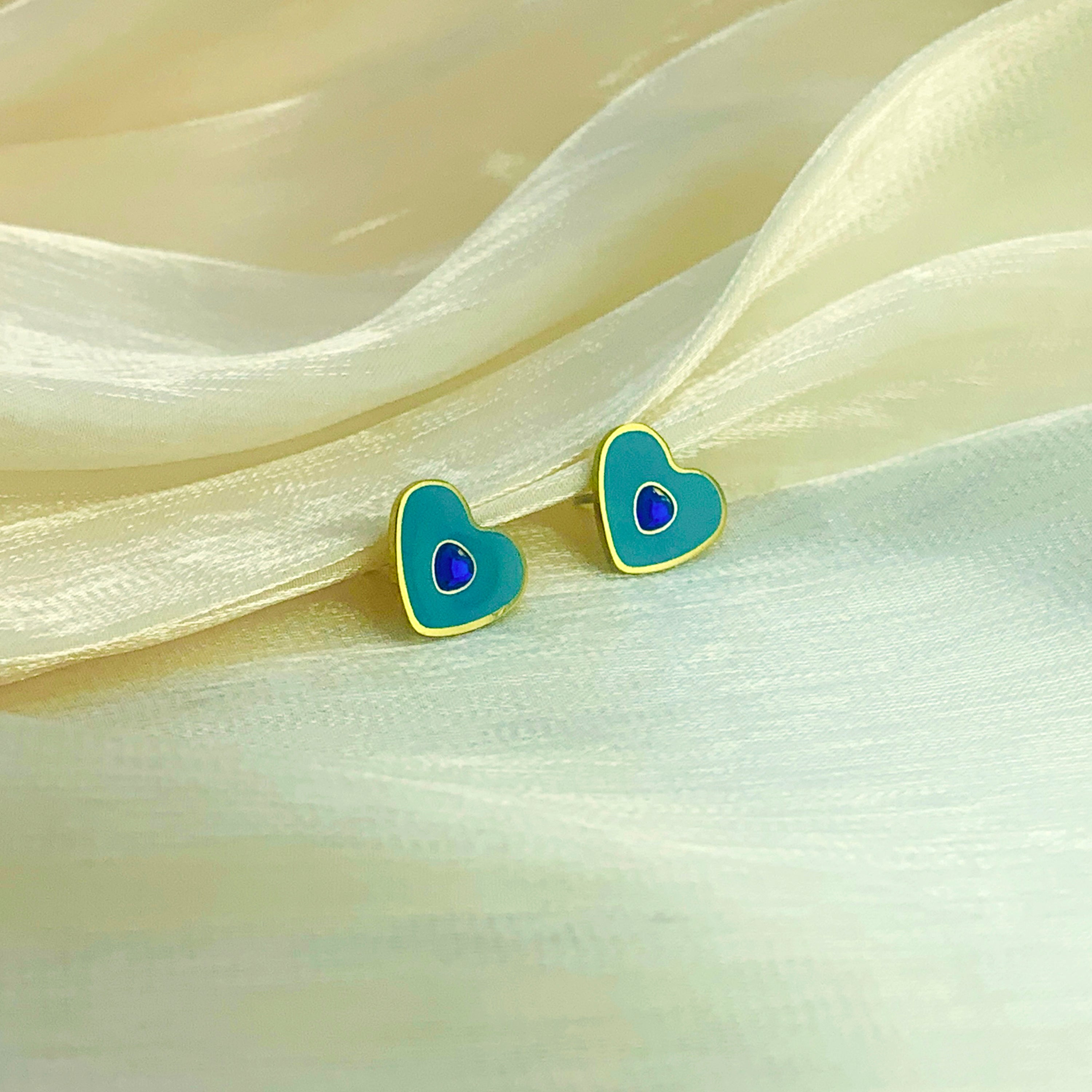 Teal Heart Studs