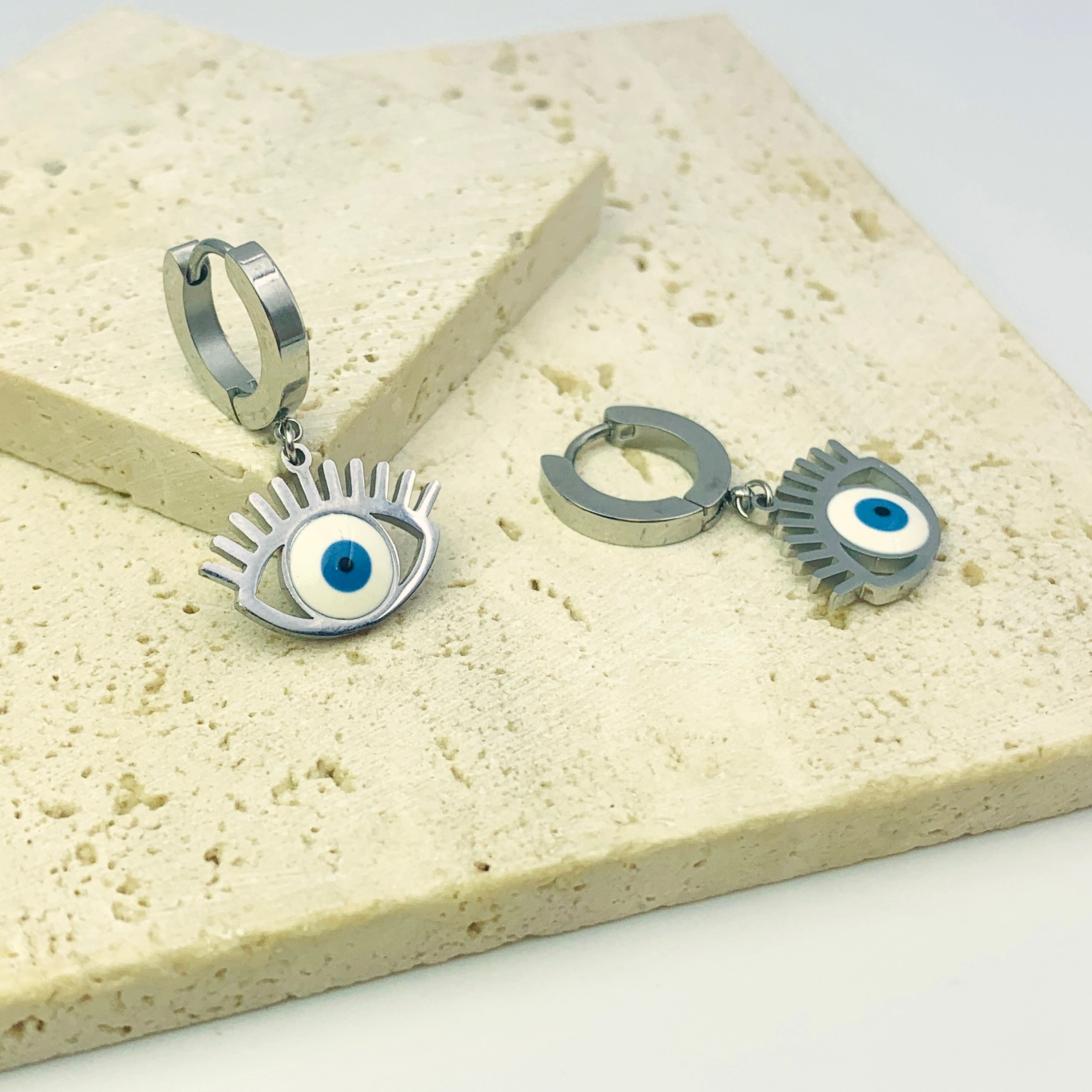 Mystic Blue Evil Eye Hoops