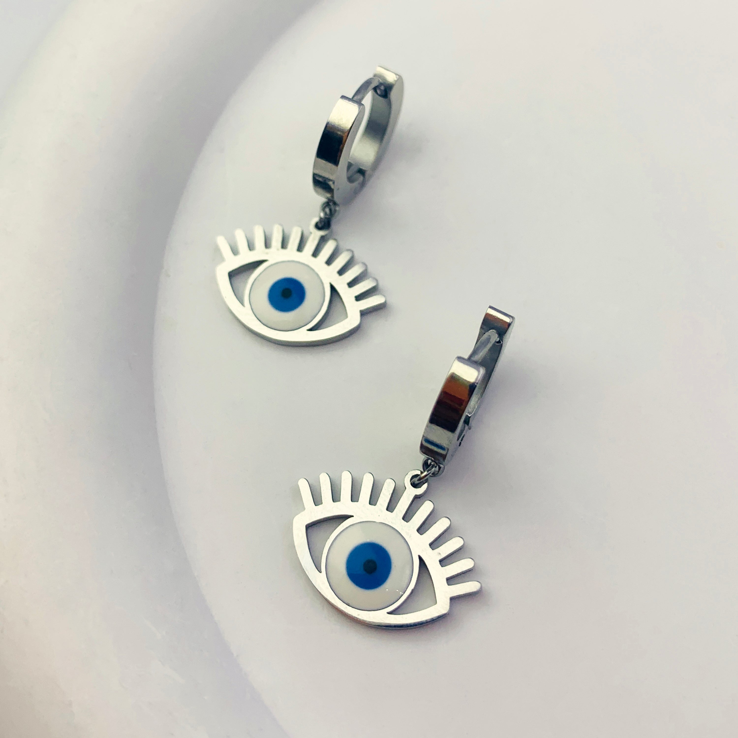 Mystic Blue Evil Eye Hoops