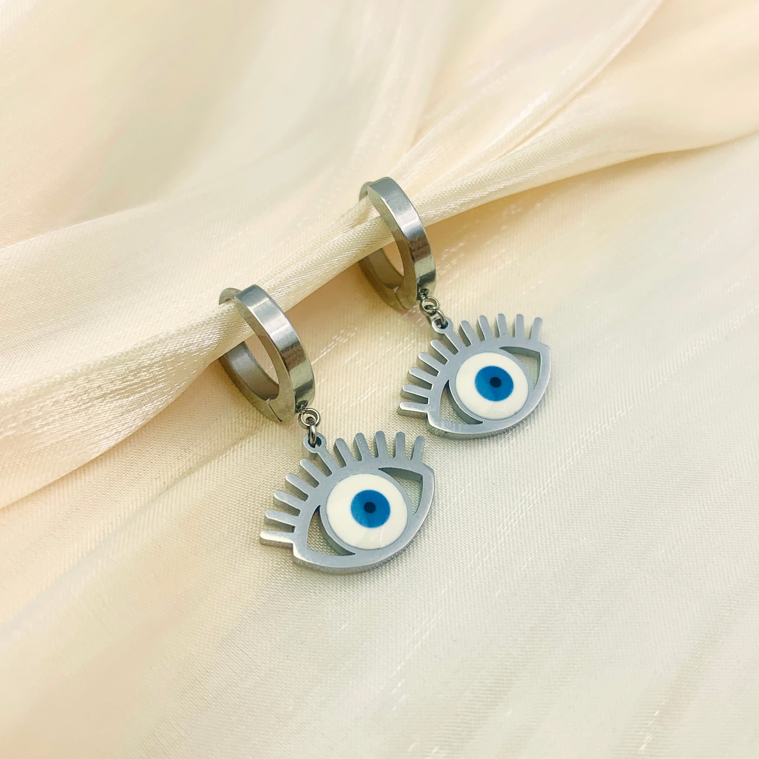 Mystic Blue Evil Eye Hoops