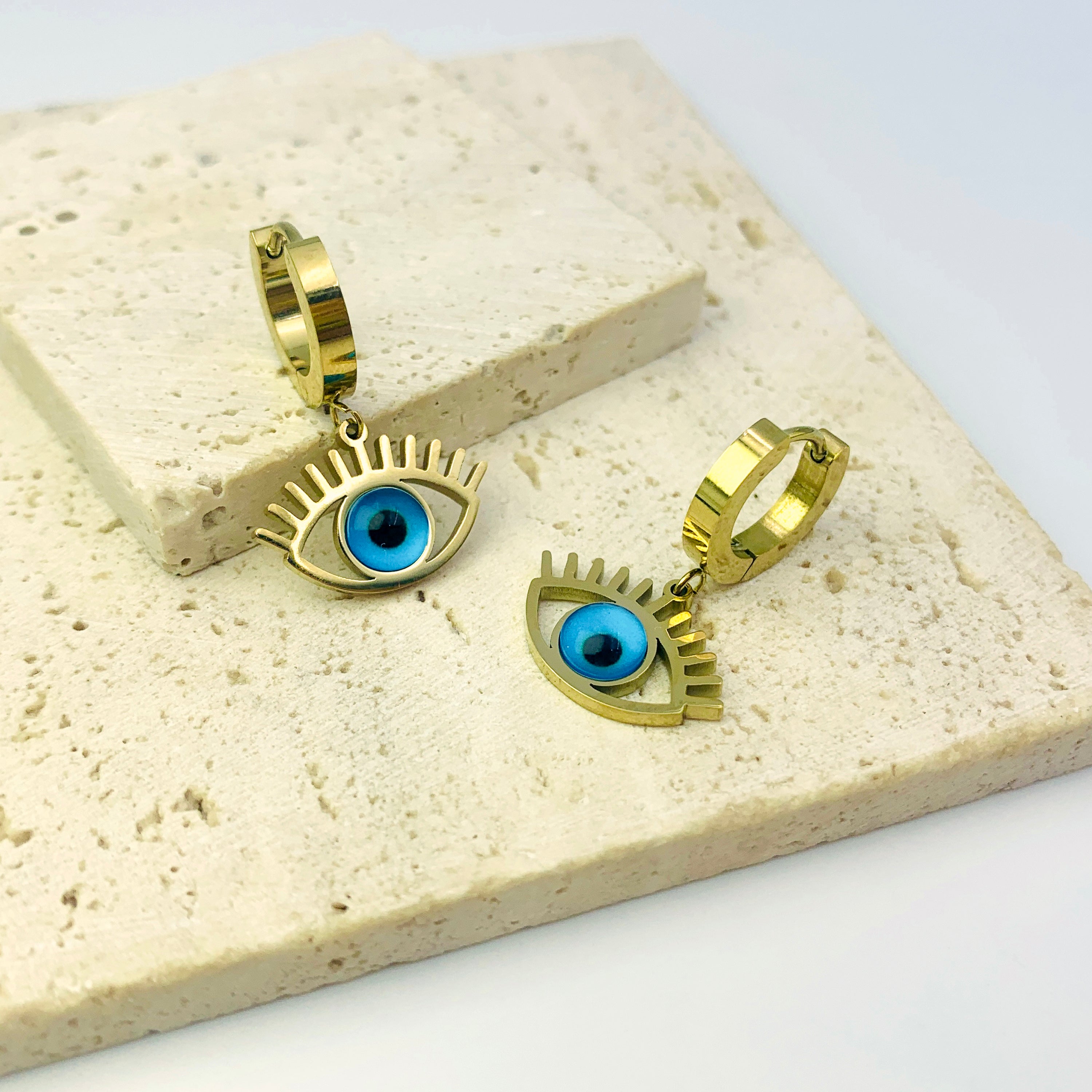 Mystic Blue Evil Eye Hoops