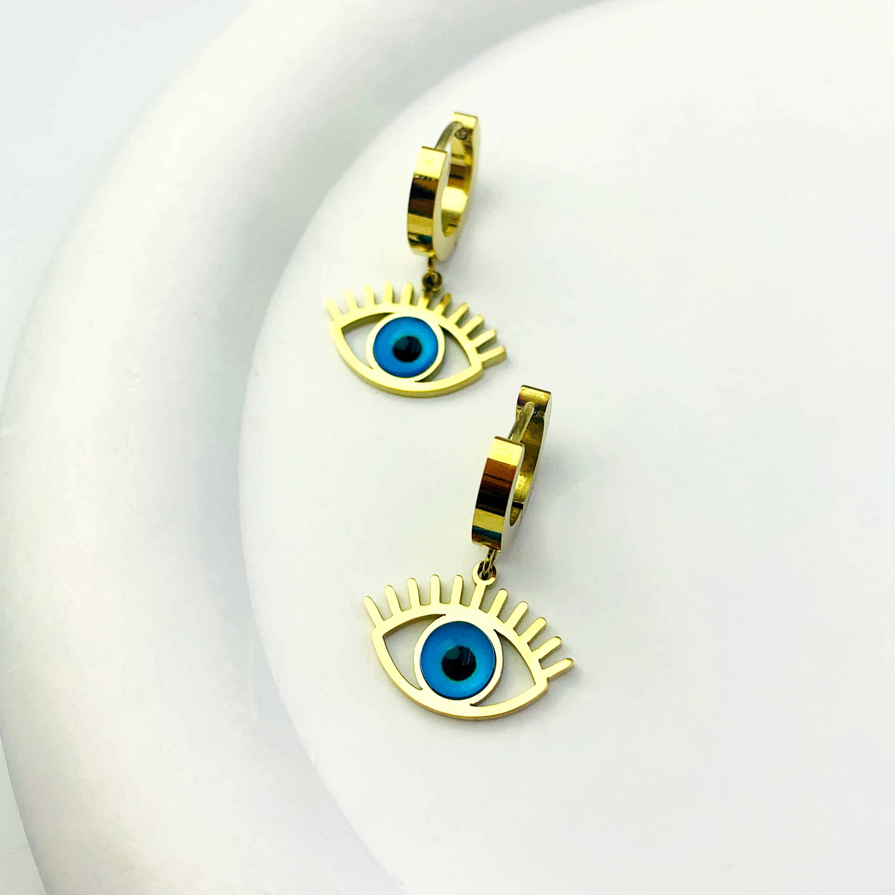 Mystic Blue Evil Eye Hoops