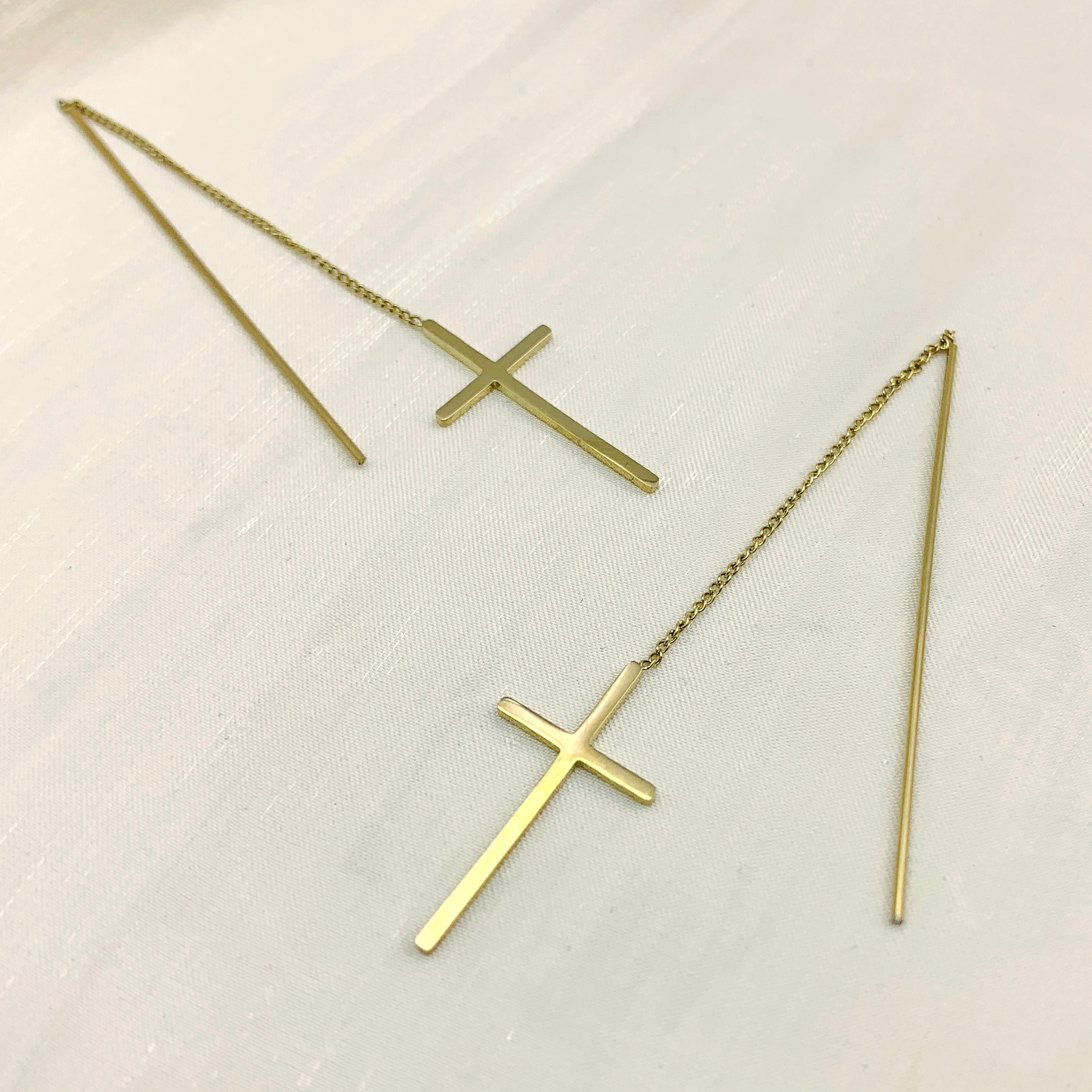 Golden Cross Threader Earrings