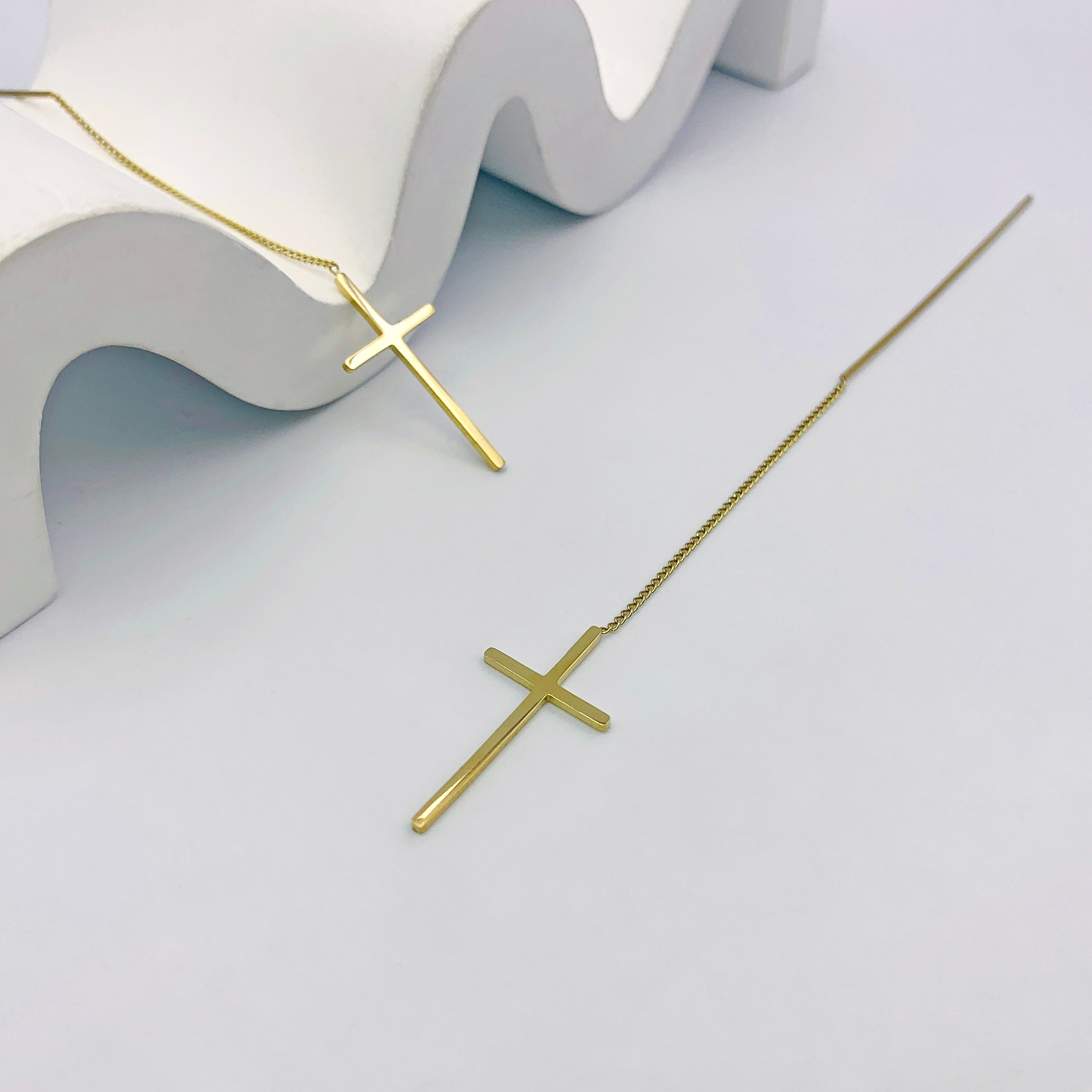 Golden Cross Threader Earrings