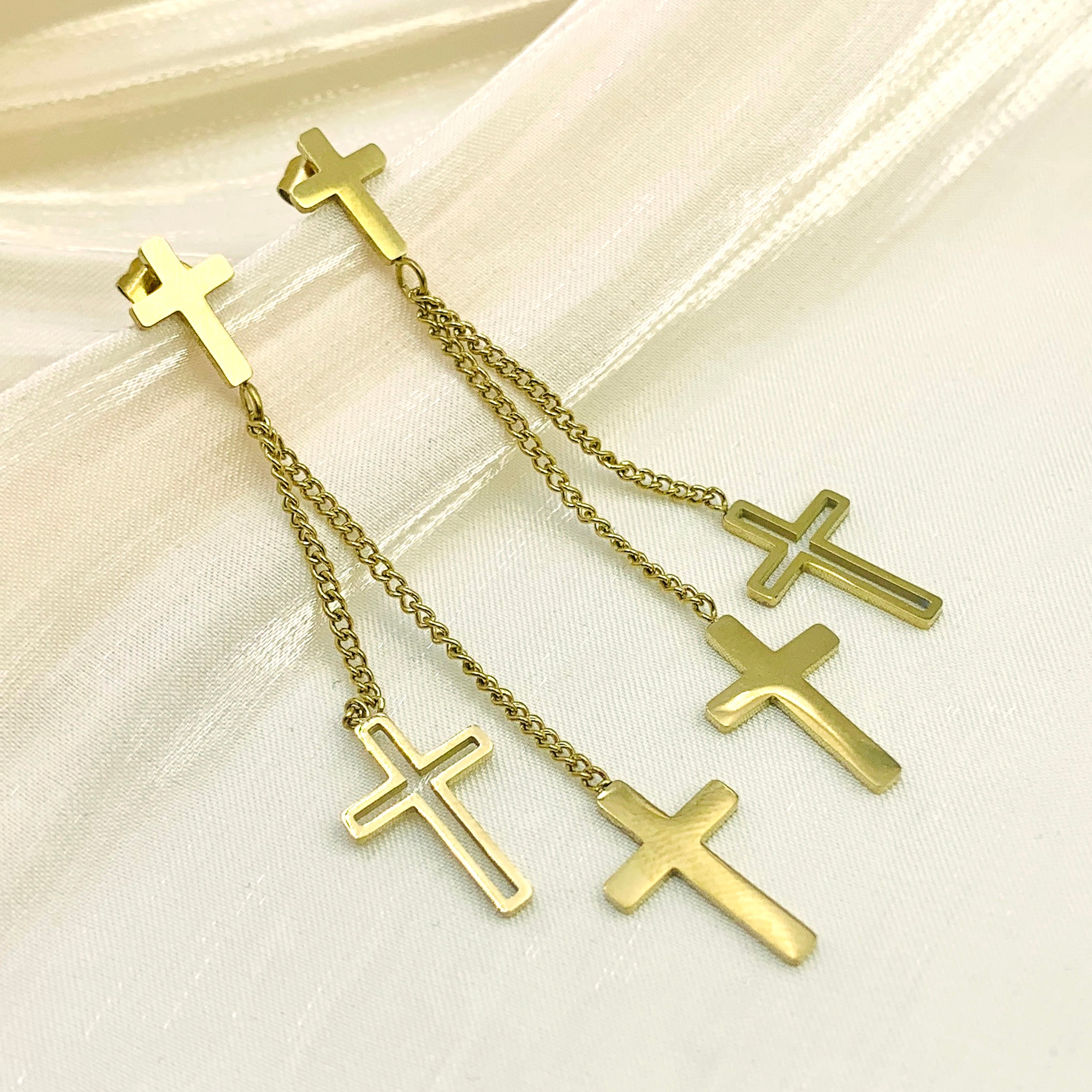 Layered Cross Dangle Earrings