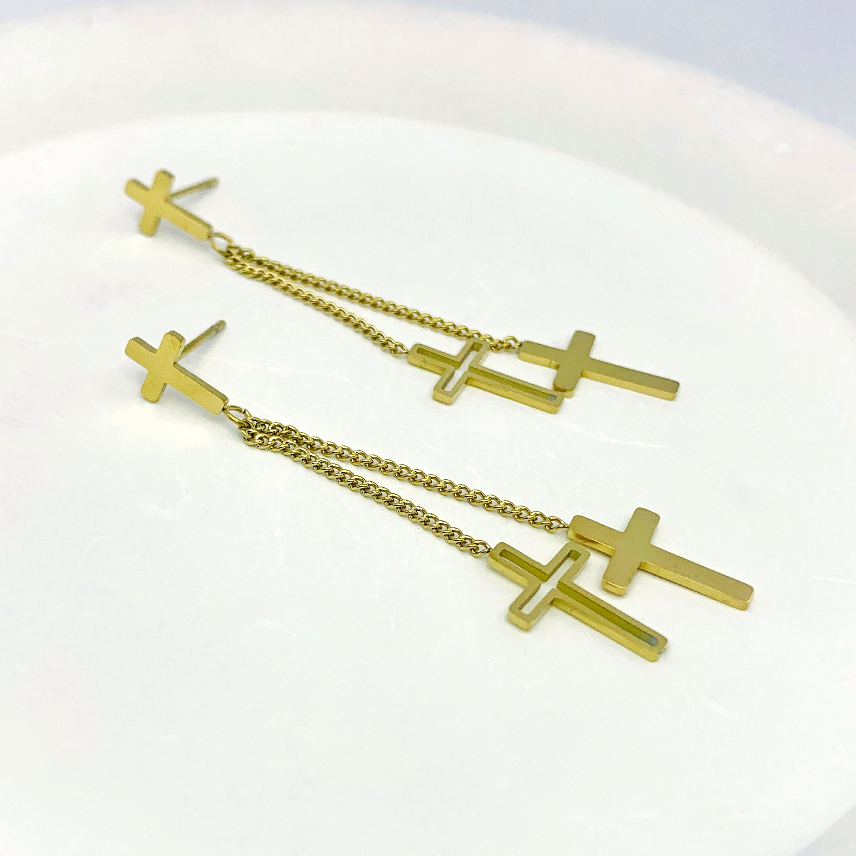 Layered Cross Dangle Earrings