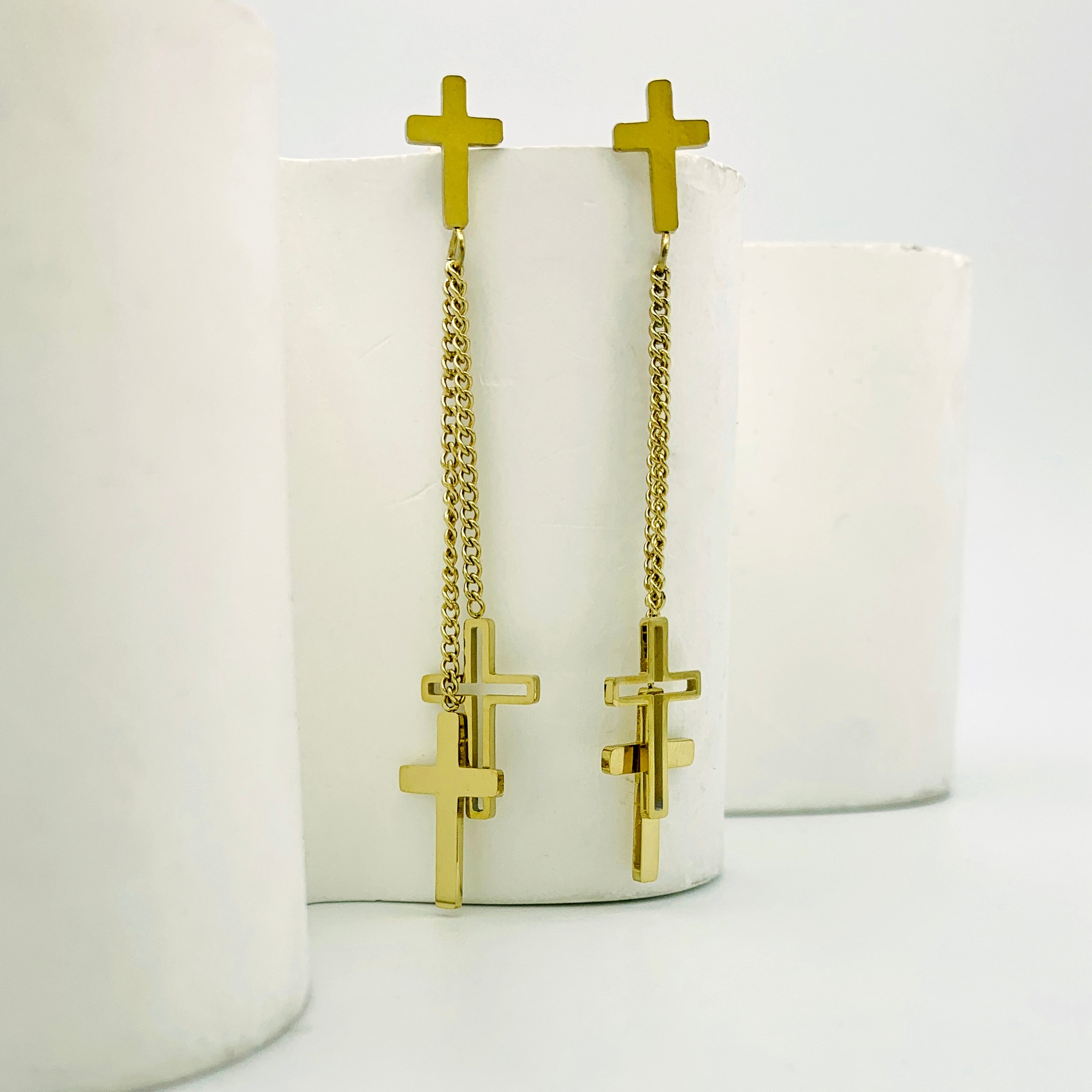 Layered Cross Dangle Earrings