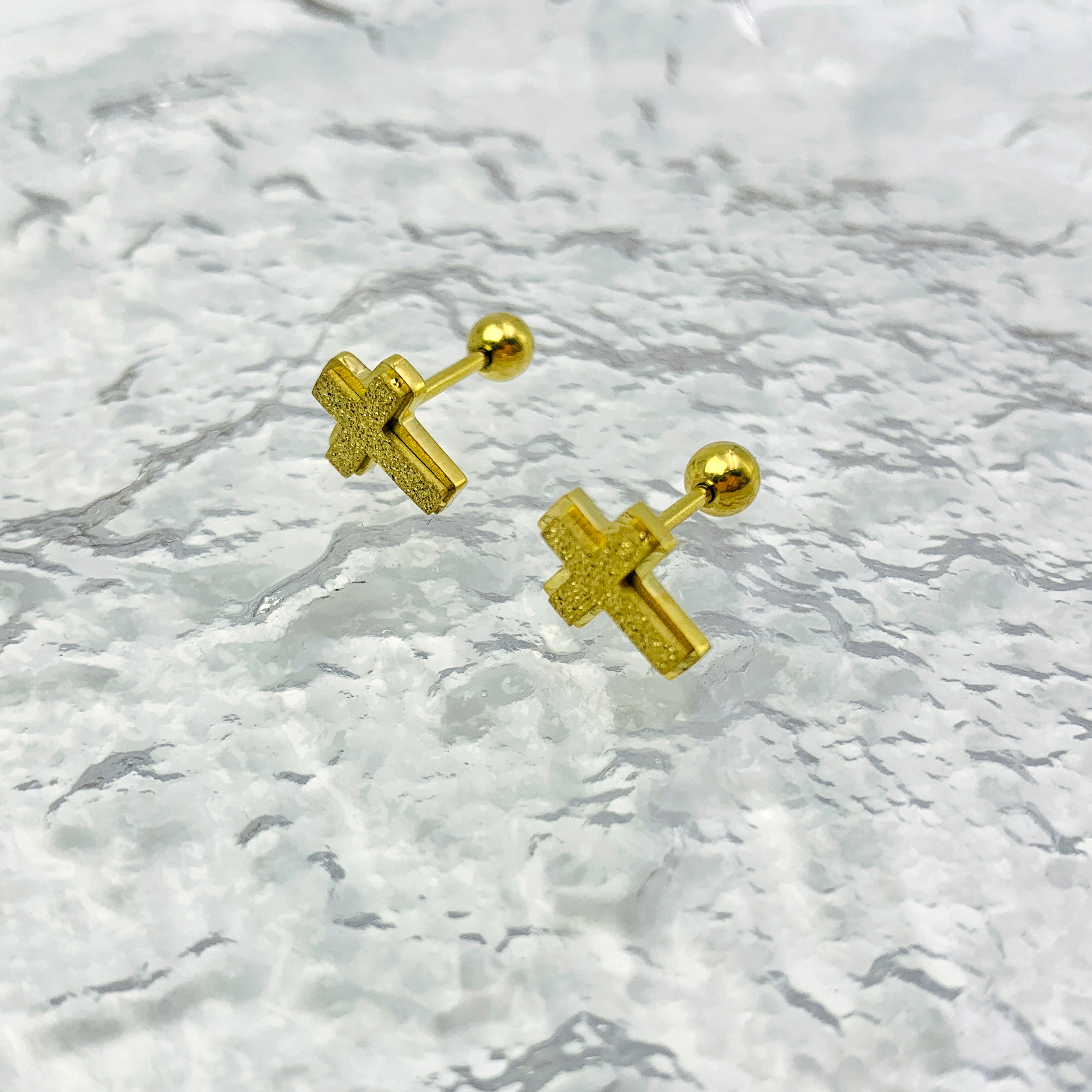 Textured Gold Cross Studs