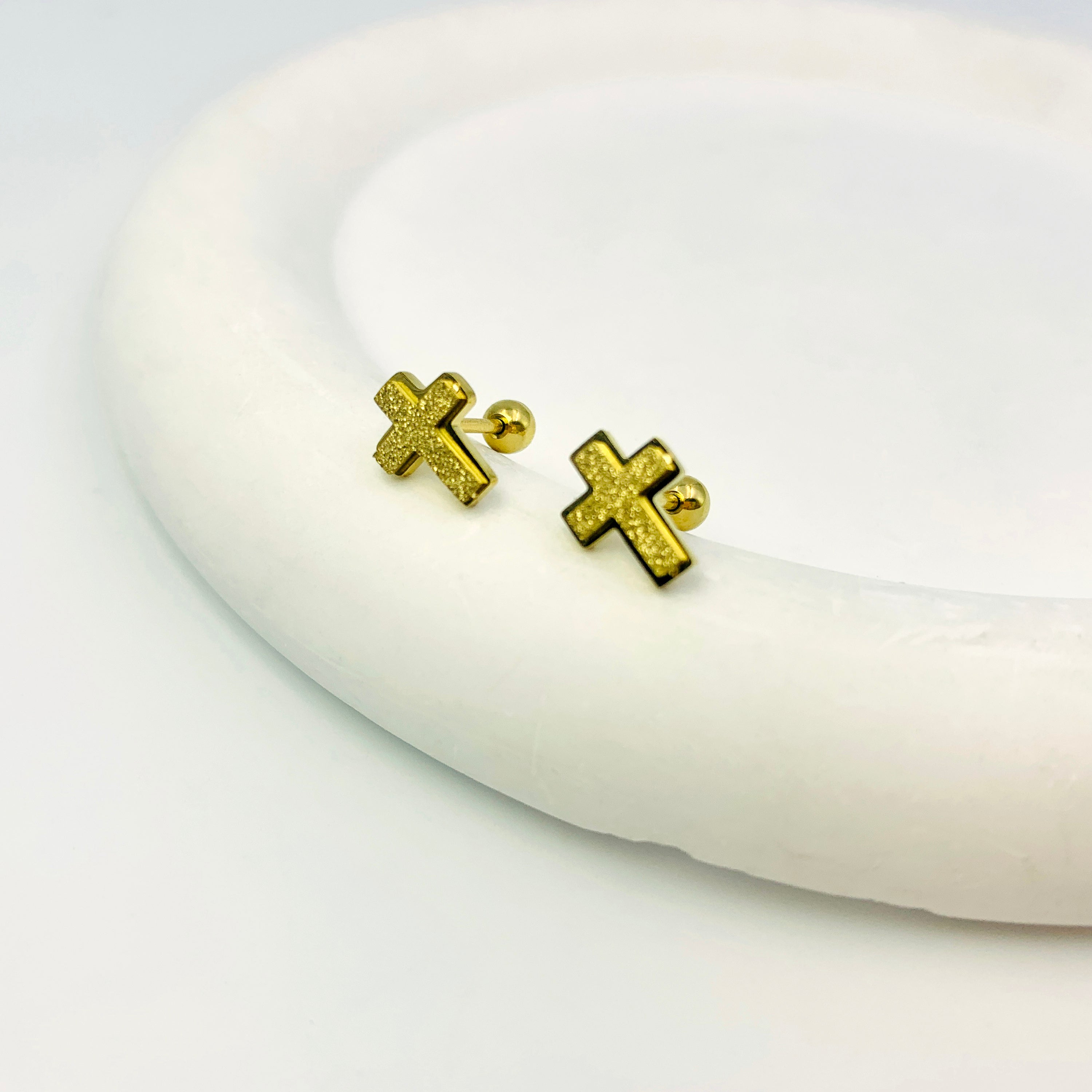 Textured Gold Cross Studs