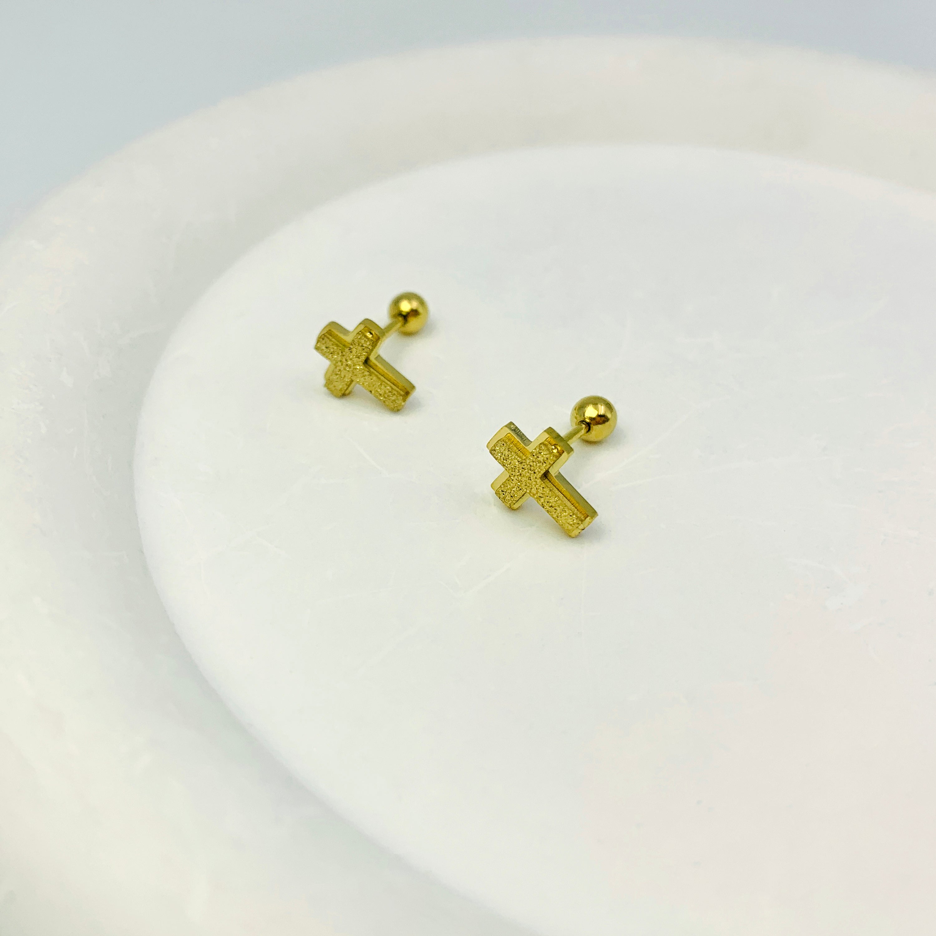 Textured Gold Cross Studs