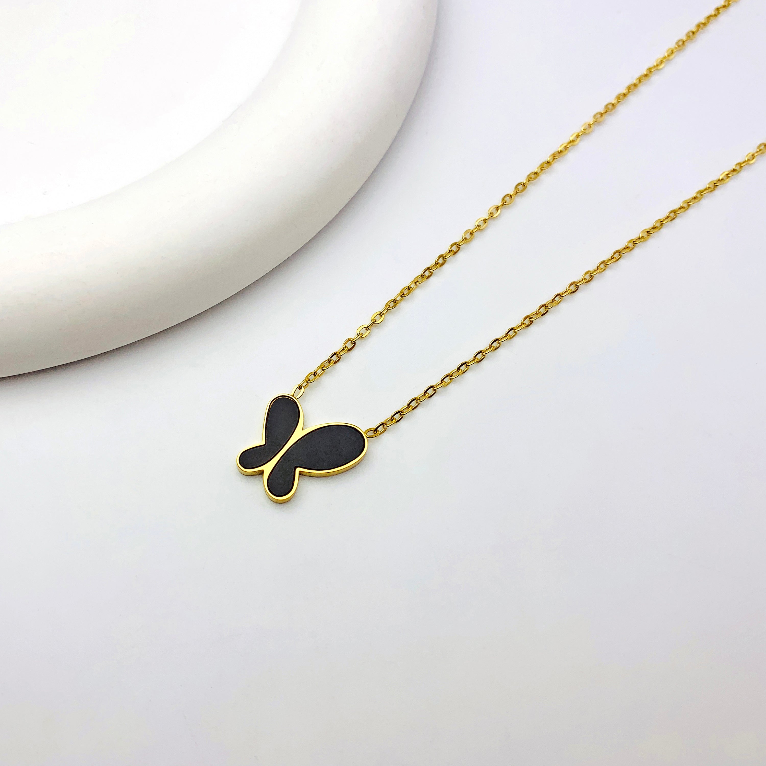 Black Butterfly Gold Necklace