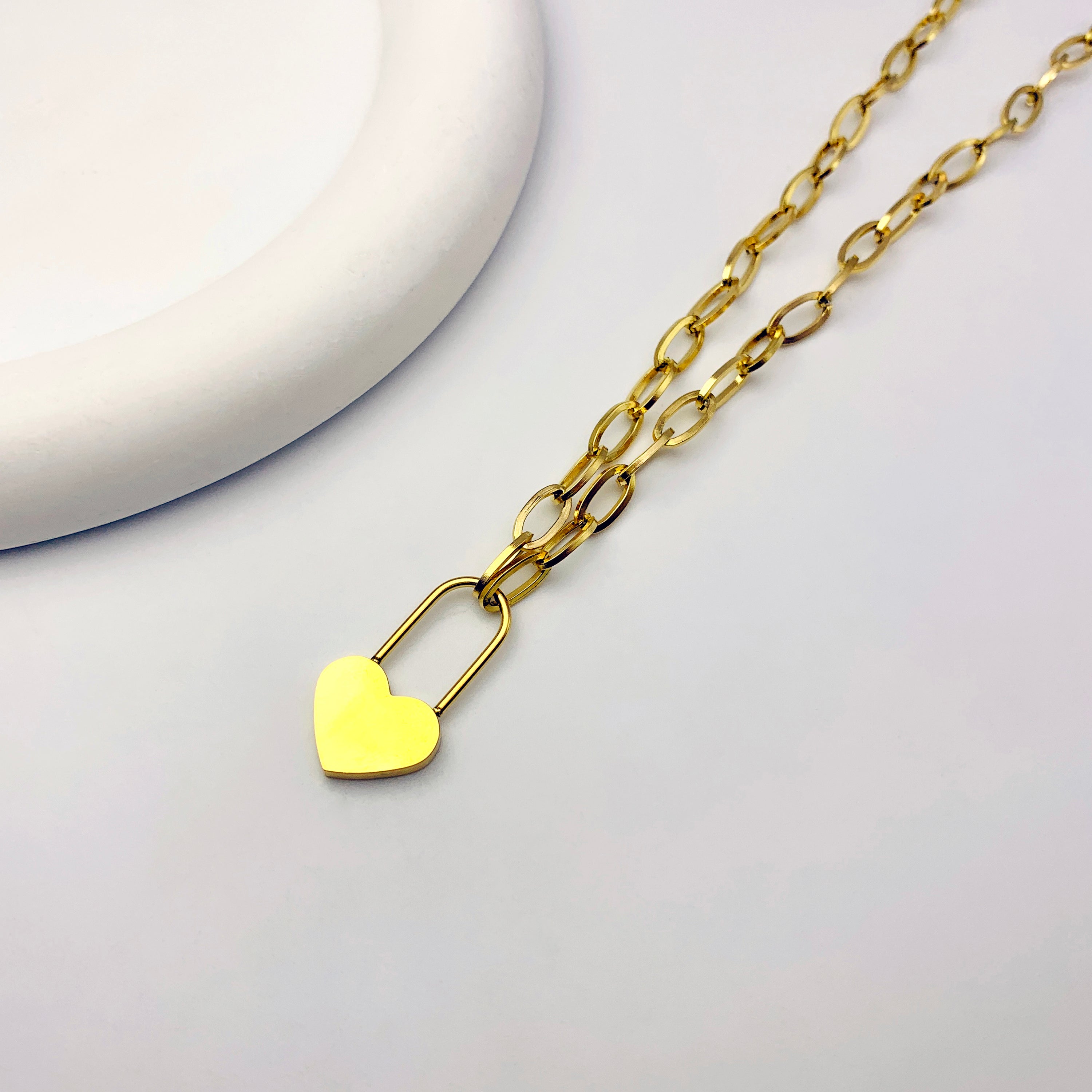 Heart Lock Paper Clip Necklace